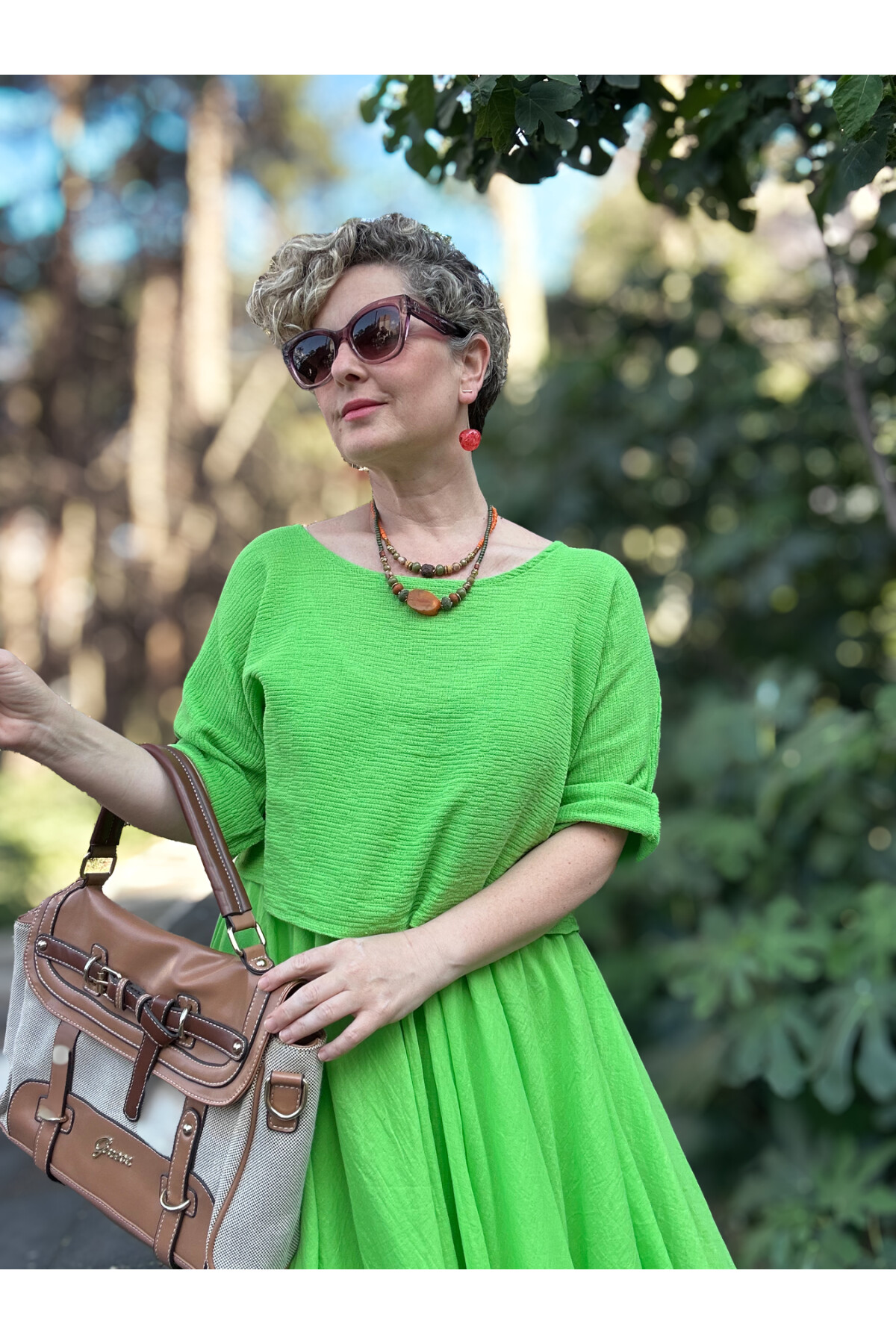 Lukka İtalyan İkili Takım Tasarım Elbise Neon Yeşil