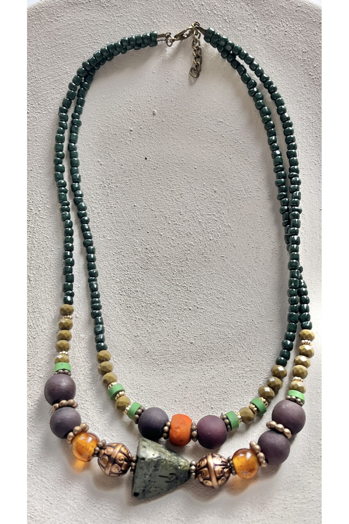 Serras Pirinç Cam Etnik Kolye