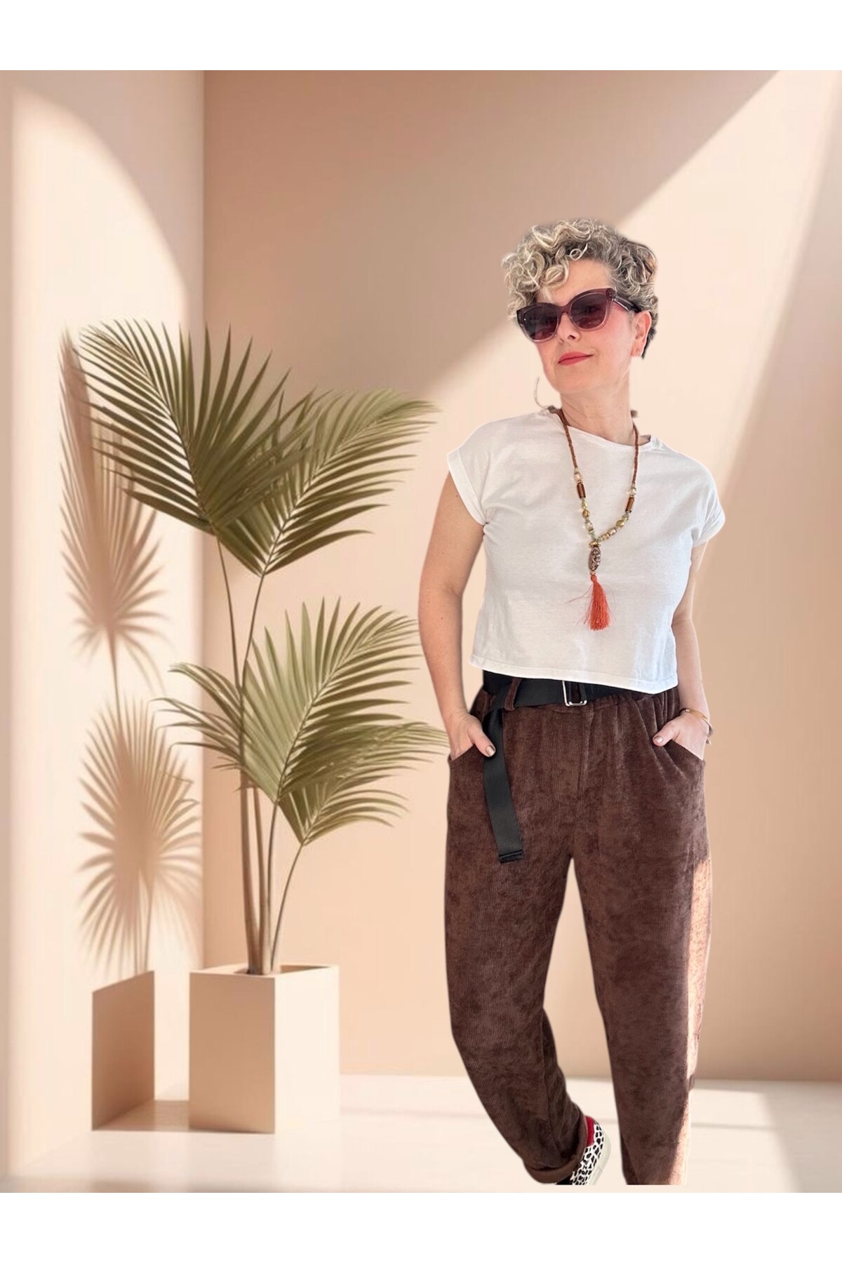 Luppo İtalyan Şönil Kemerli Havuç Pantolon Acı Kahve