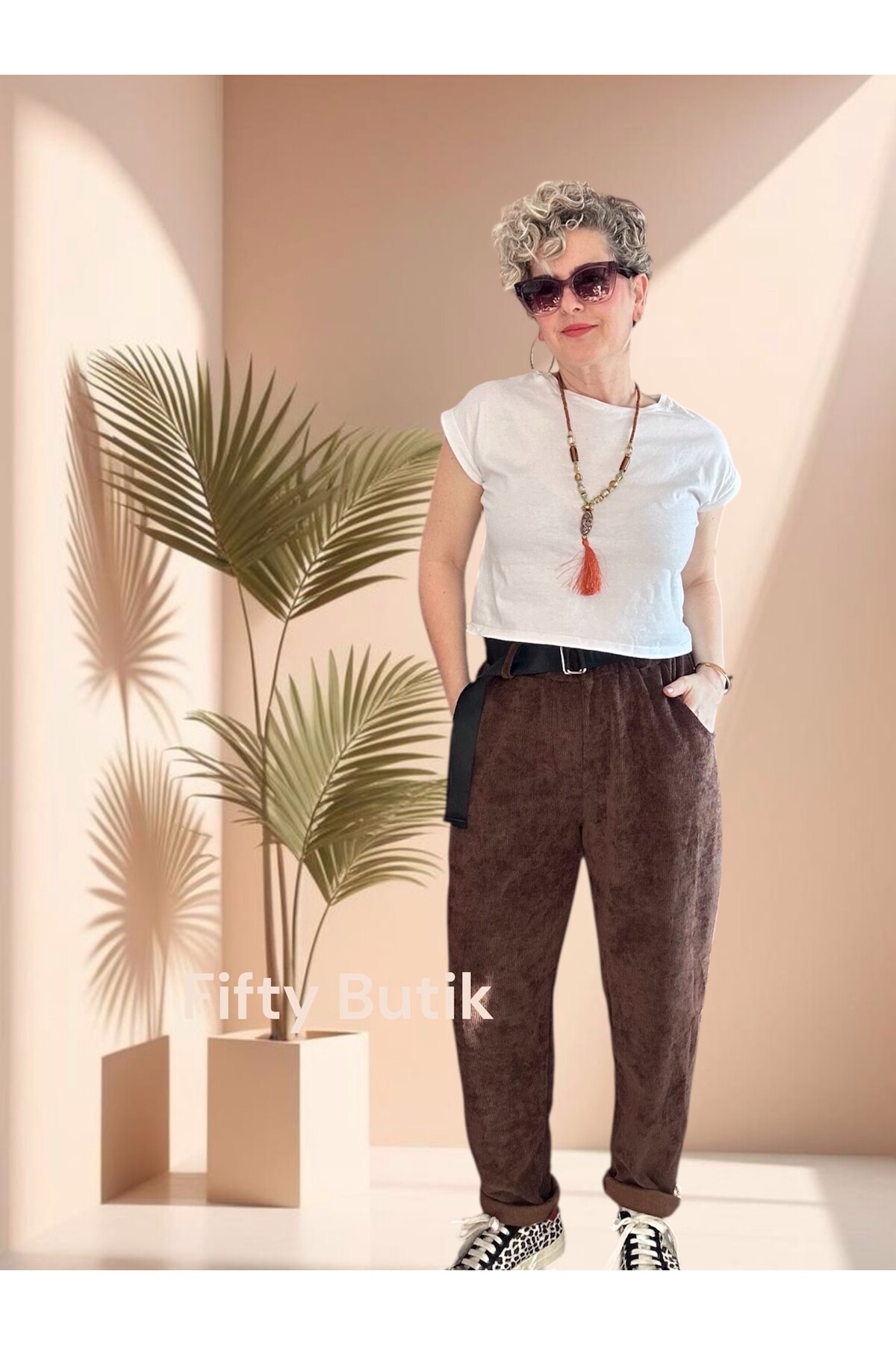 Luppo İtalyan Şönil Kemerli Havuç Pantolon Acı Kahve