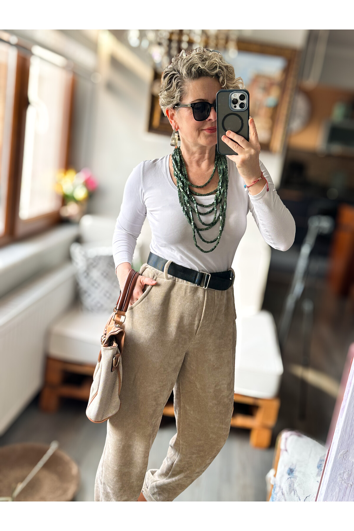 Luppo İtalyan Şönil Kemerli Havuç Pantolon Bej