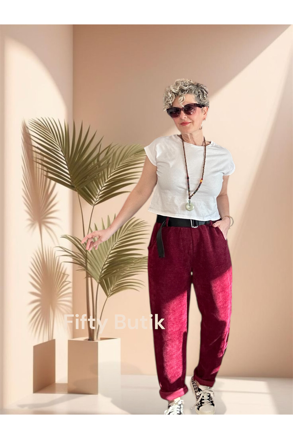 Luppo İtalyan Şönil Kemerli Havuç Pantolon Bordo