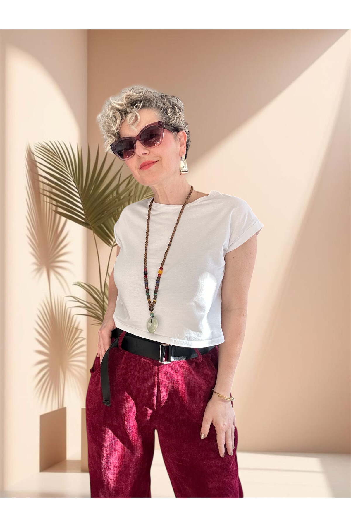 Luppo İtalyan Şönil Kemerli Havuç Pantolon Bordo