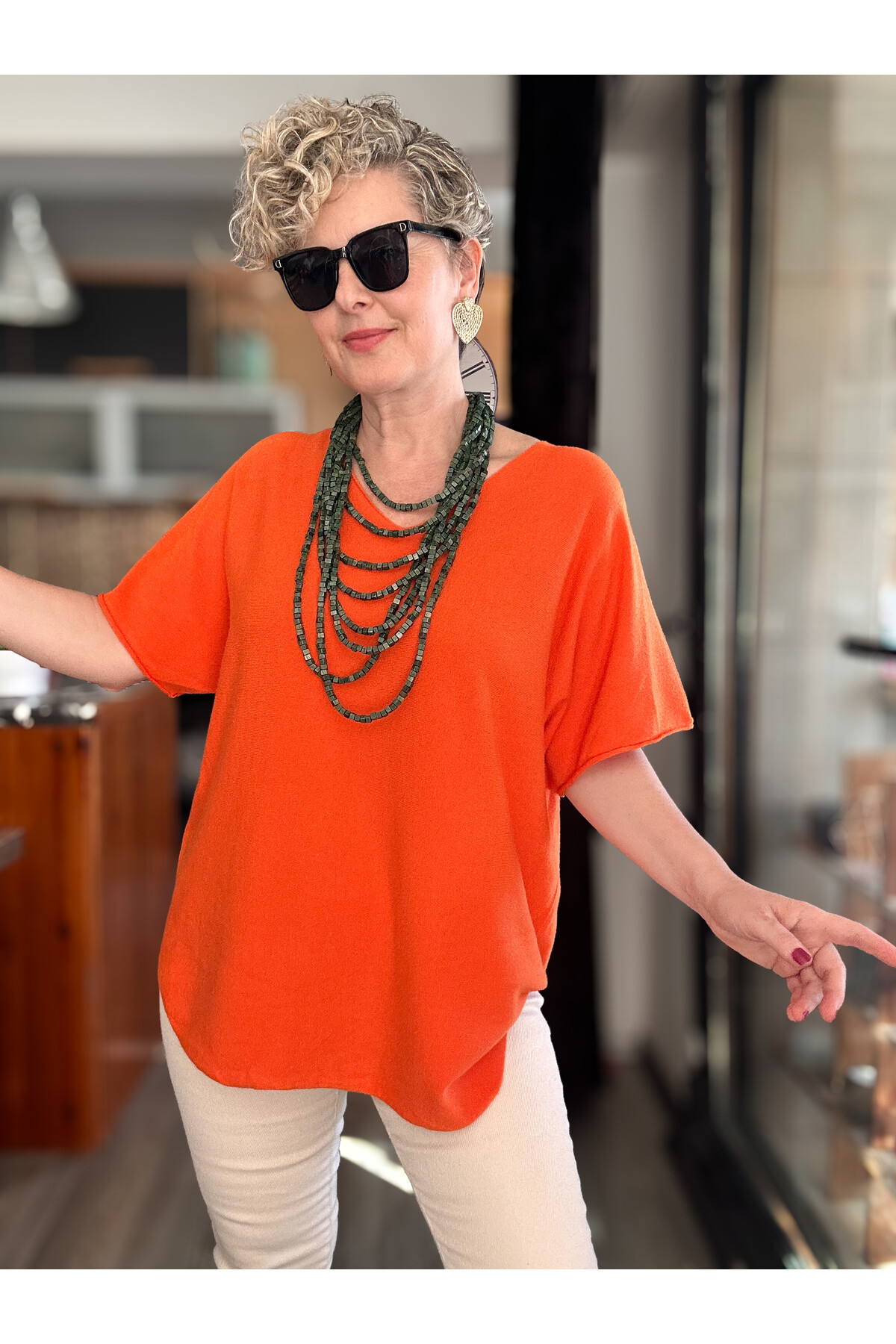 Maste İtalyan Oval Kesim Triko Bluz Oranj