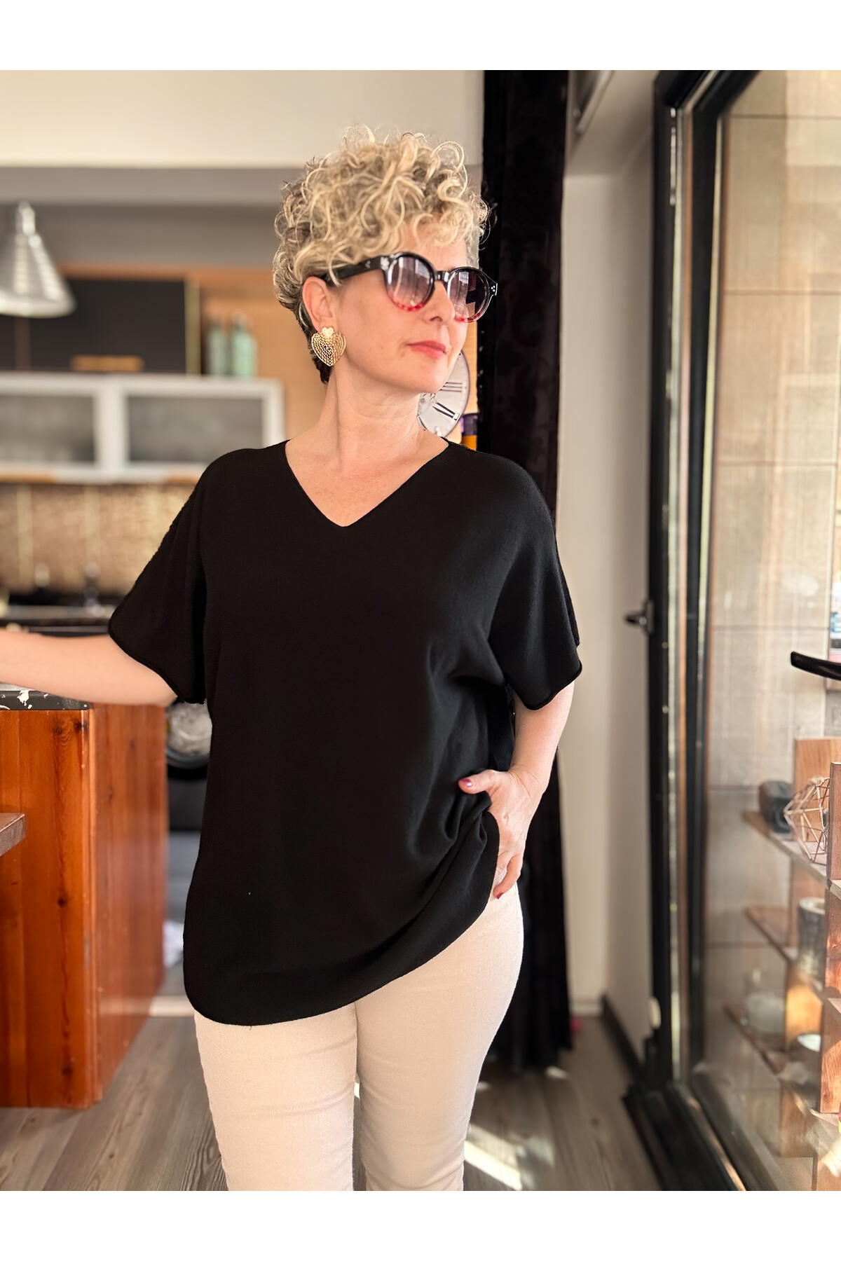 Maste İtalyan Oval Kesim Triko Bluz Siyah