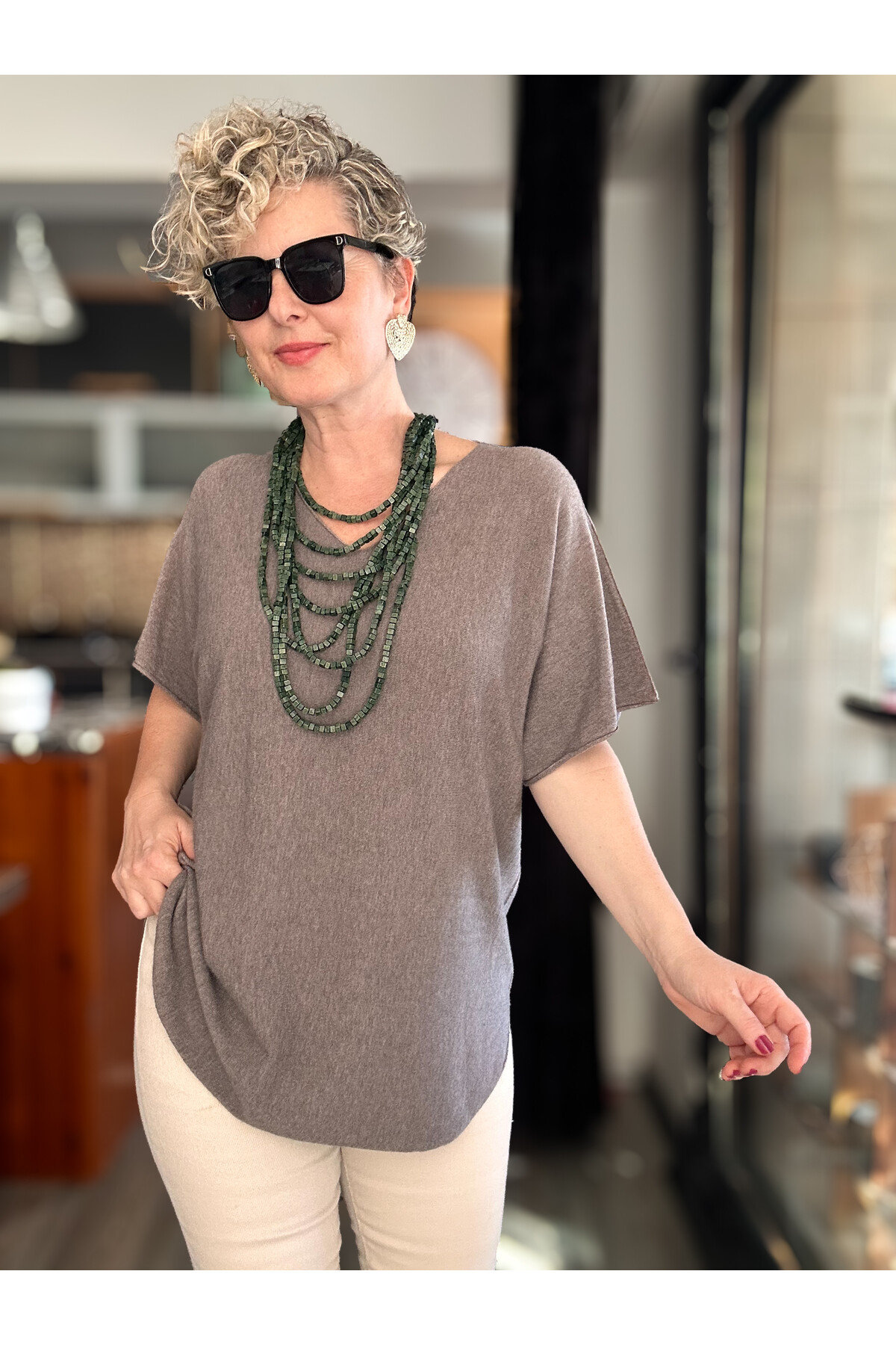 Maste İtalyan Oval Kesim Triko Bluz Vizon