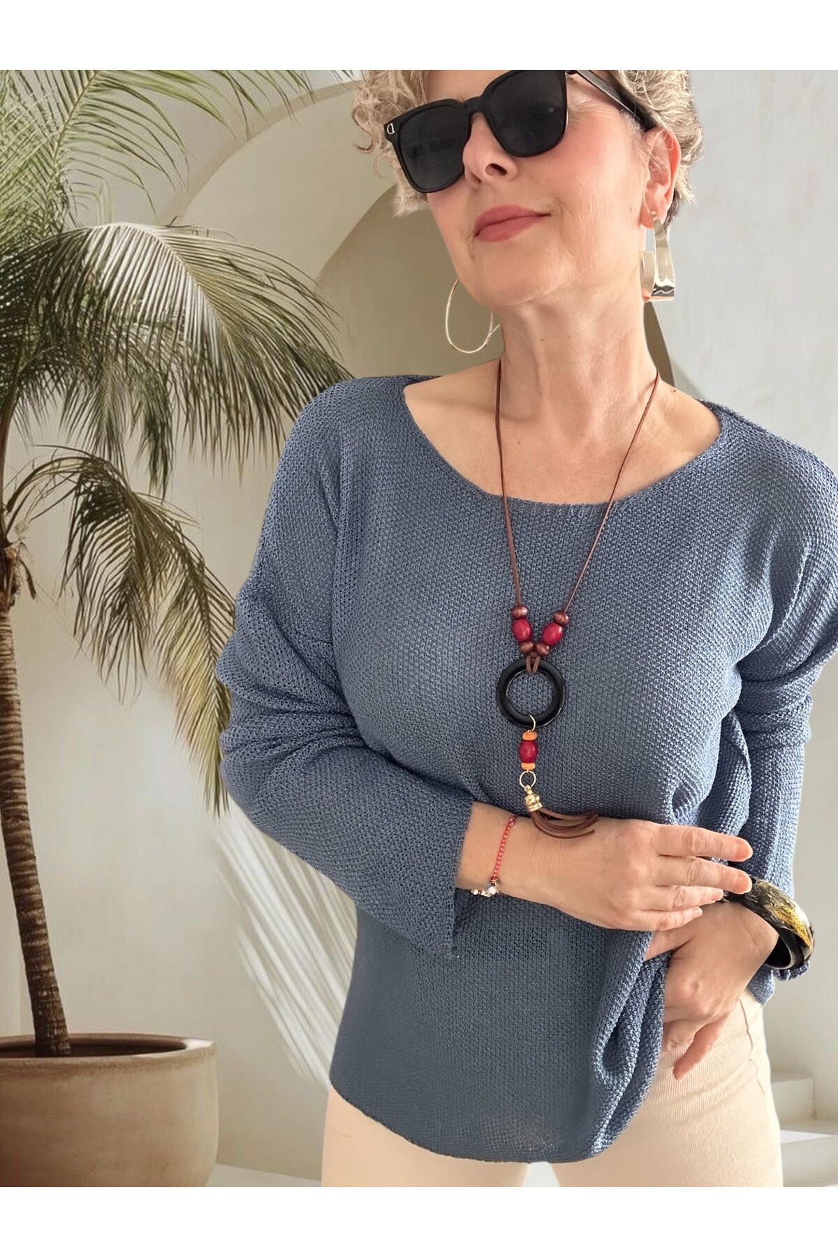 Meggis Kolyeli Tasarım Merserize İndigo Mavi