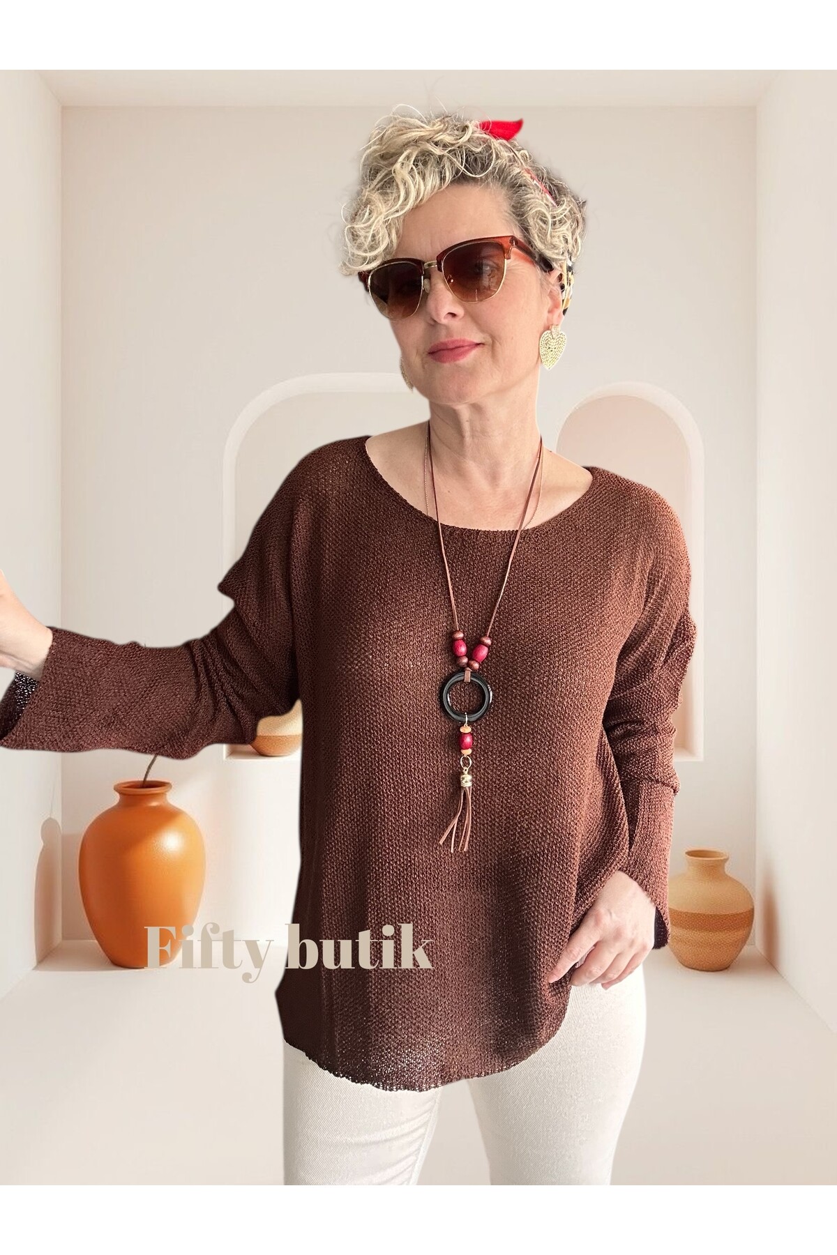 Meggis Kolyeli Tasarım Merserize Kahverengi