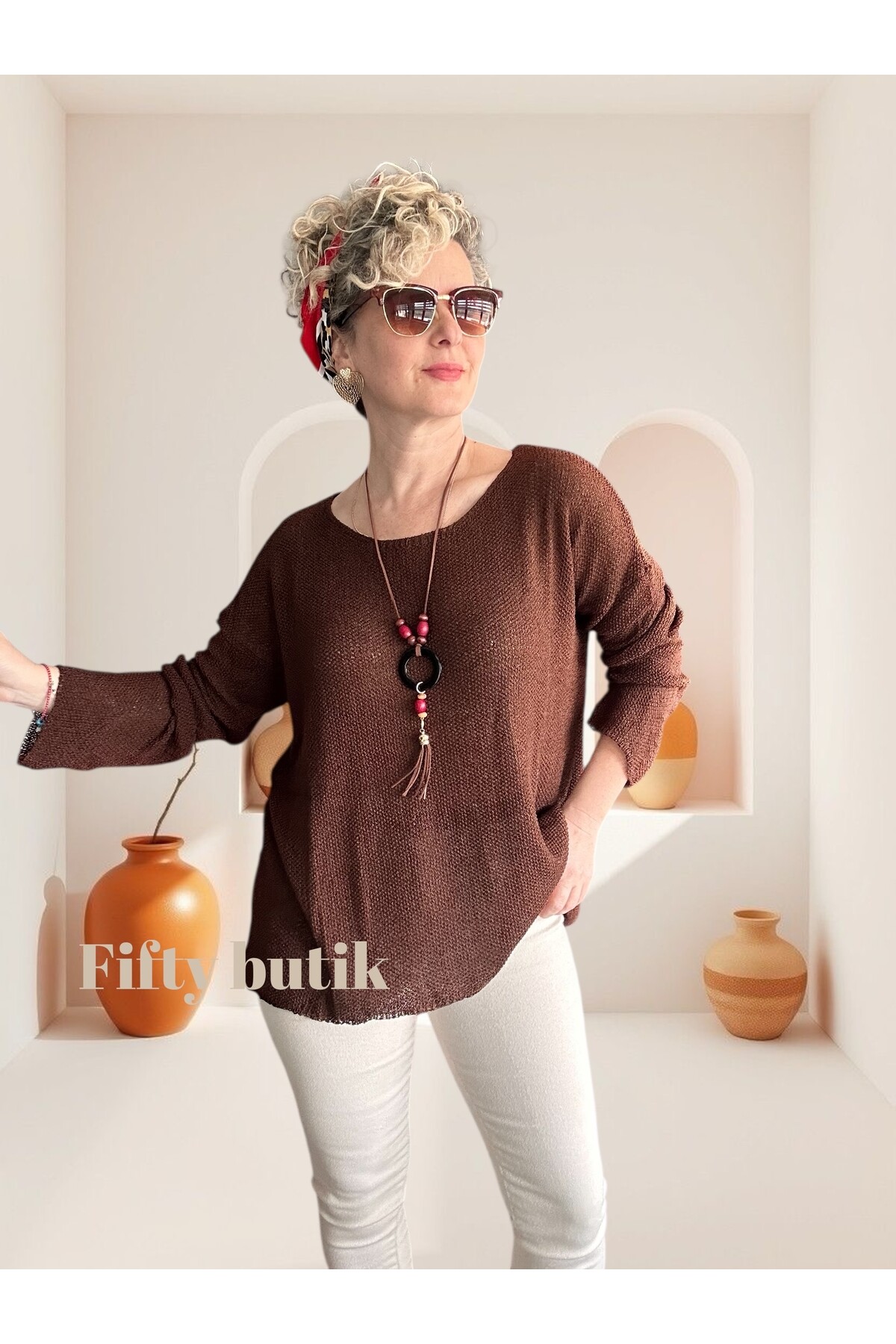 Meggis Kolyeli Tasarım Merserize Kahverengi