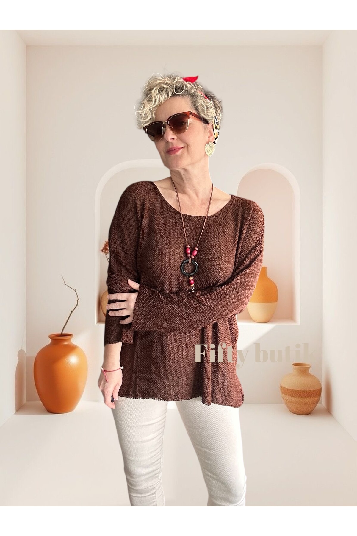 Meggis Kolyeli Tasarım Merserize Kahverengi