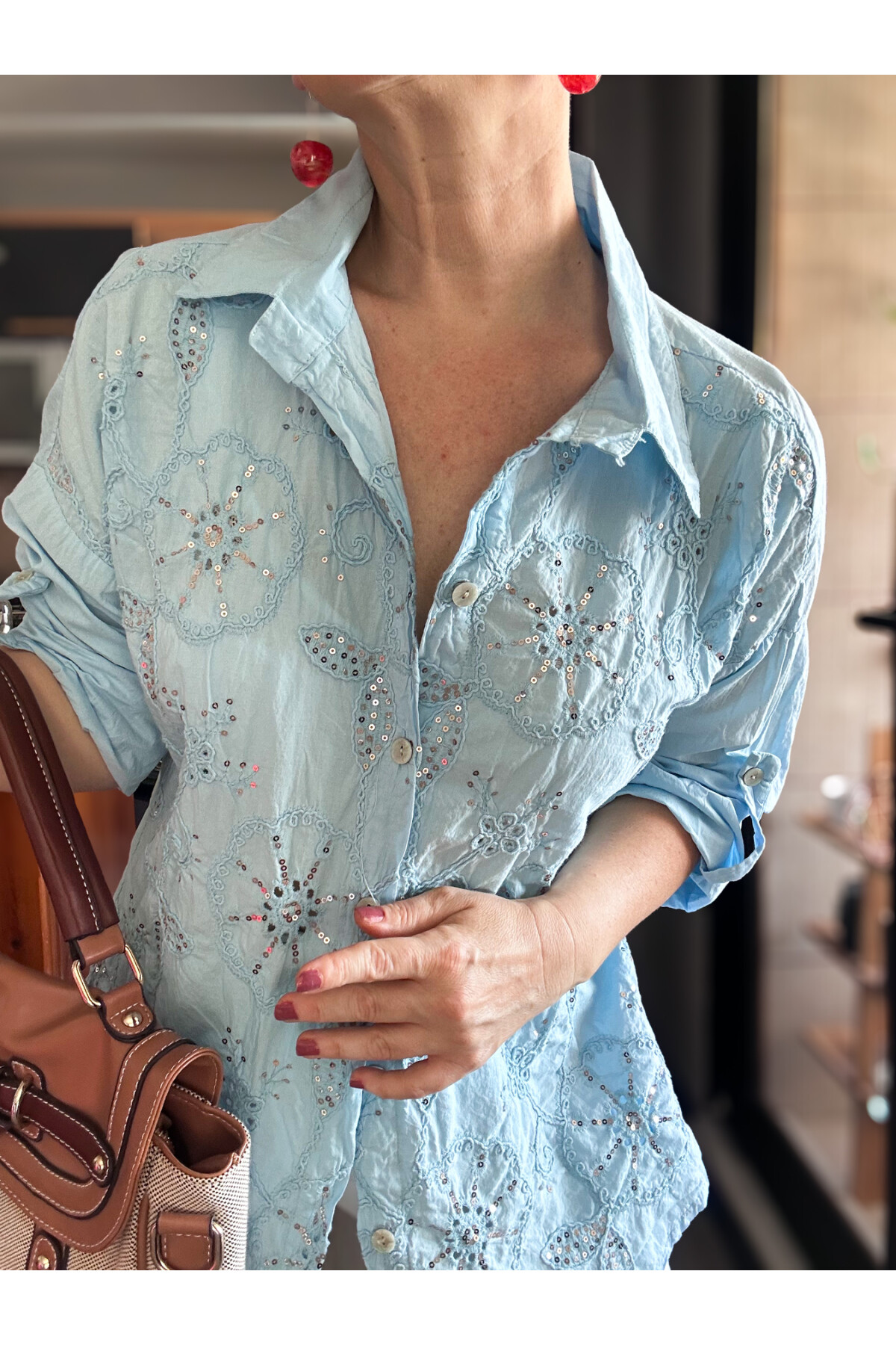 Melly İtalyan Fisto Pul Detay Gömlek Bebe Mavi