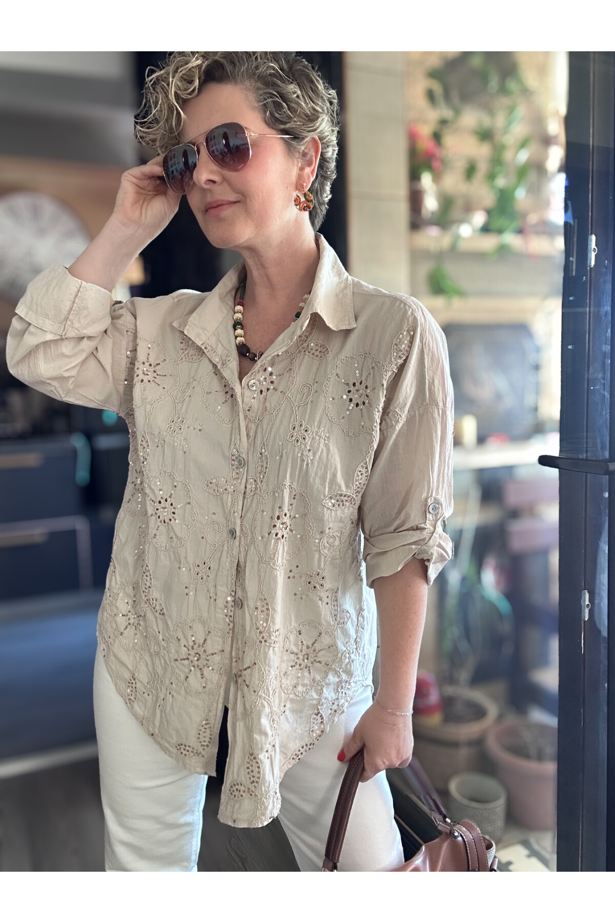 Melly İtalyan Fisto Pul Detay Gömlek Beige