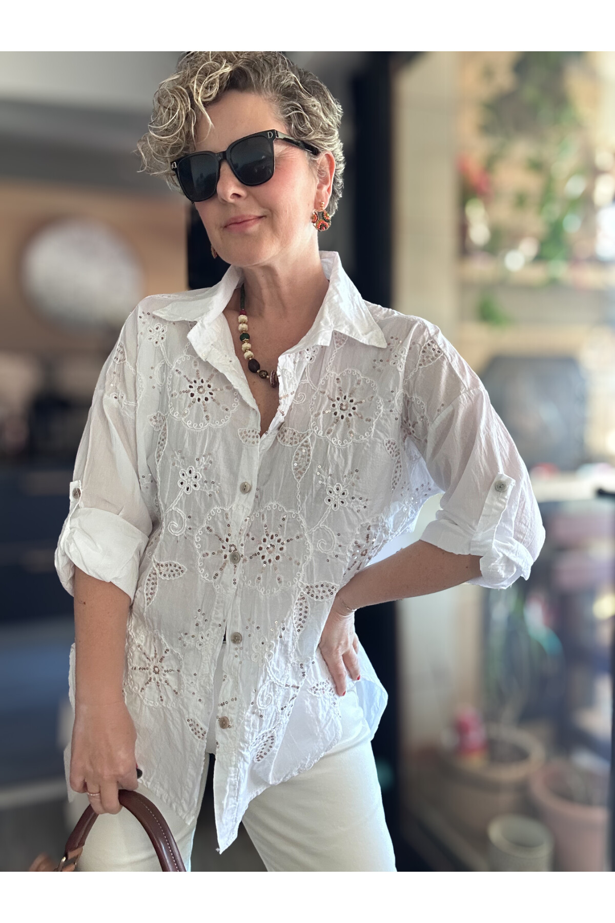 Melly İtalyan Fisto Pul Detay Gömlek Beyaz