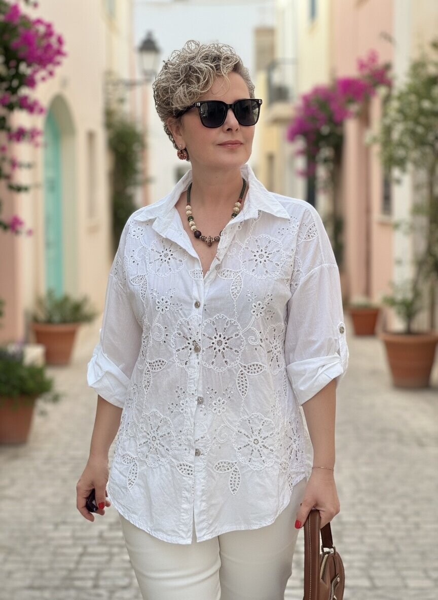 Melly İtalyan Fisto Pul Detay Gömlek Beyaz