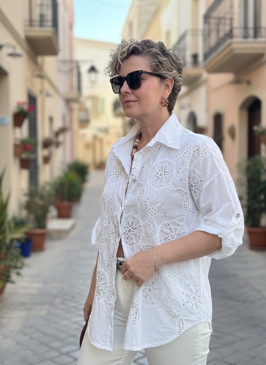 Melly İtalyan Fisto Pul Detay Gömlek Beyaz