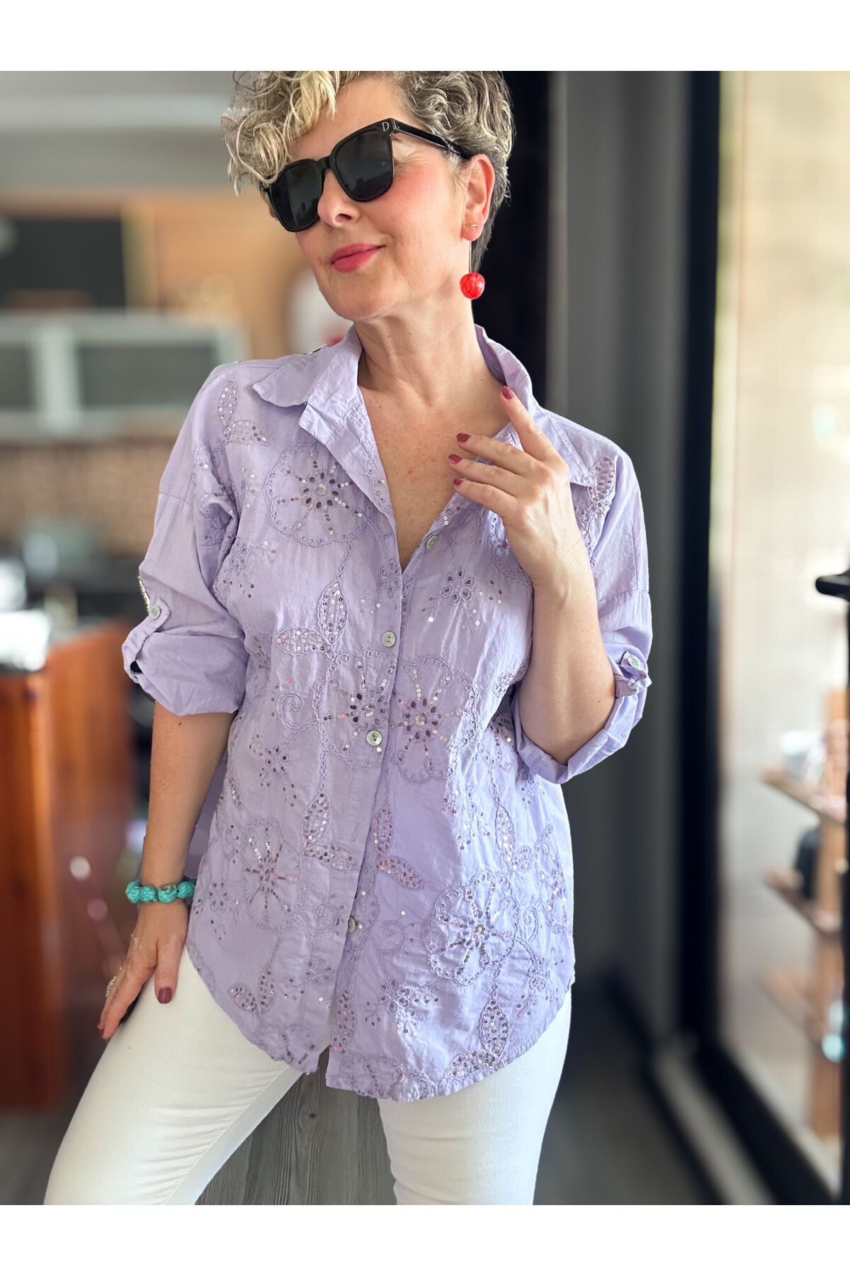 Melly İtalyan Fisto Pul Detay Gömlek Eflatun