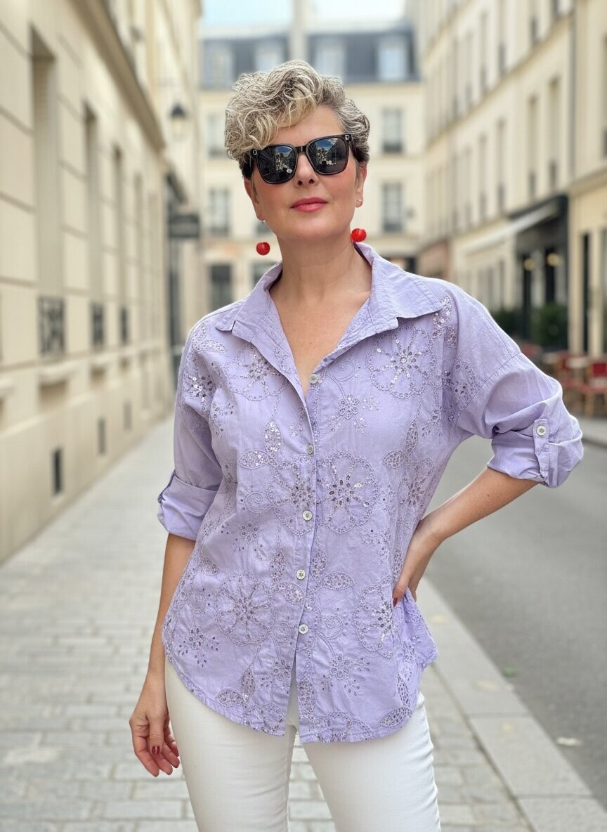 Melly İtalyan Fisto Pul Detay Gömlek Eflatun