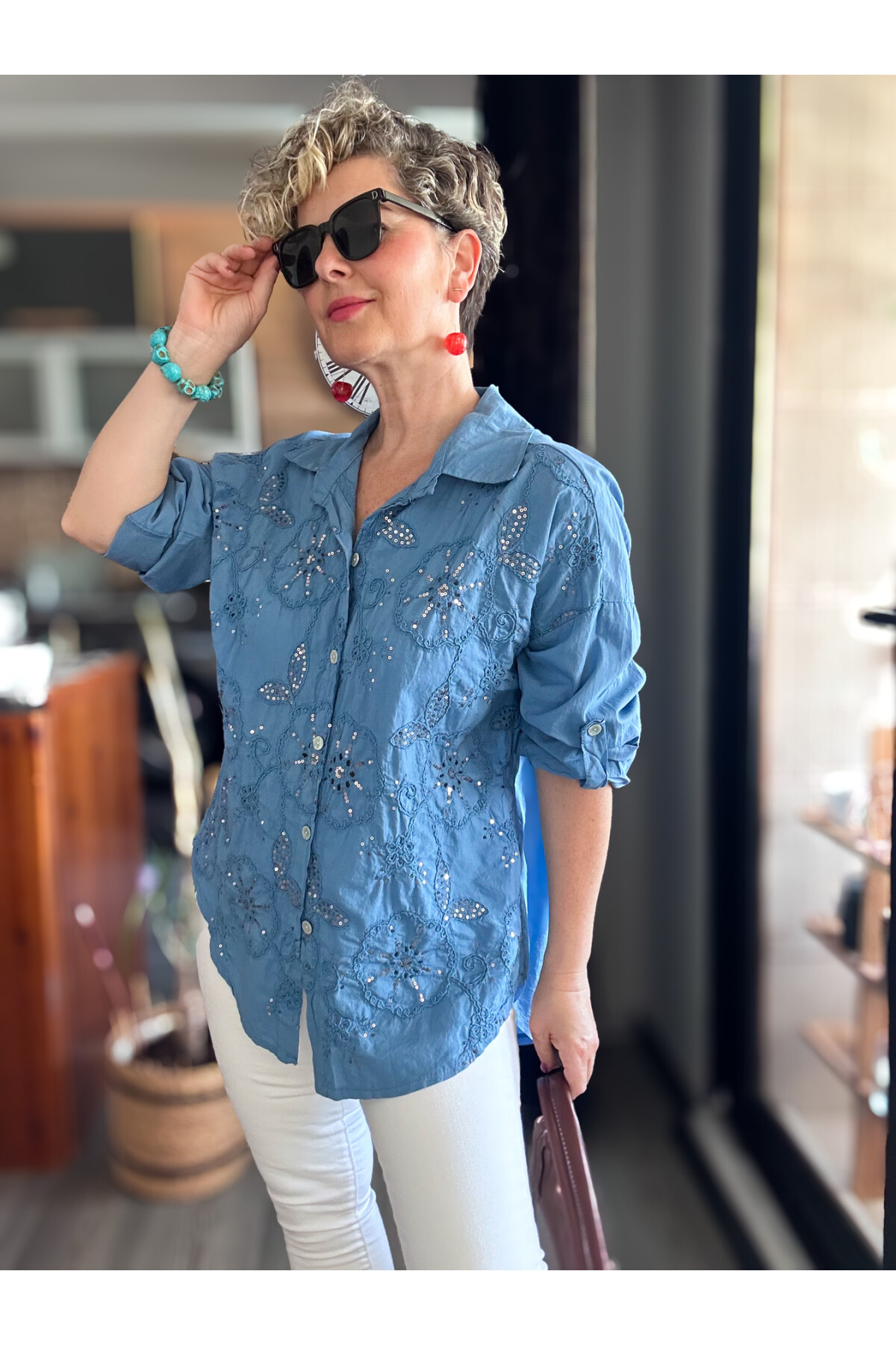 Melly İtalyan Fisto Pul Detay Gömlek İndigo Mavi