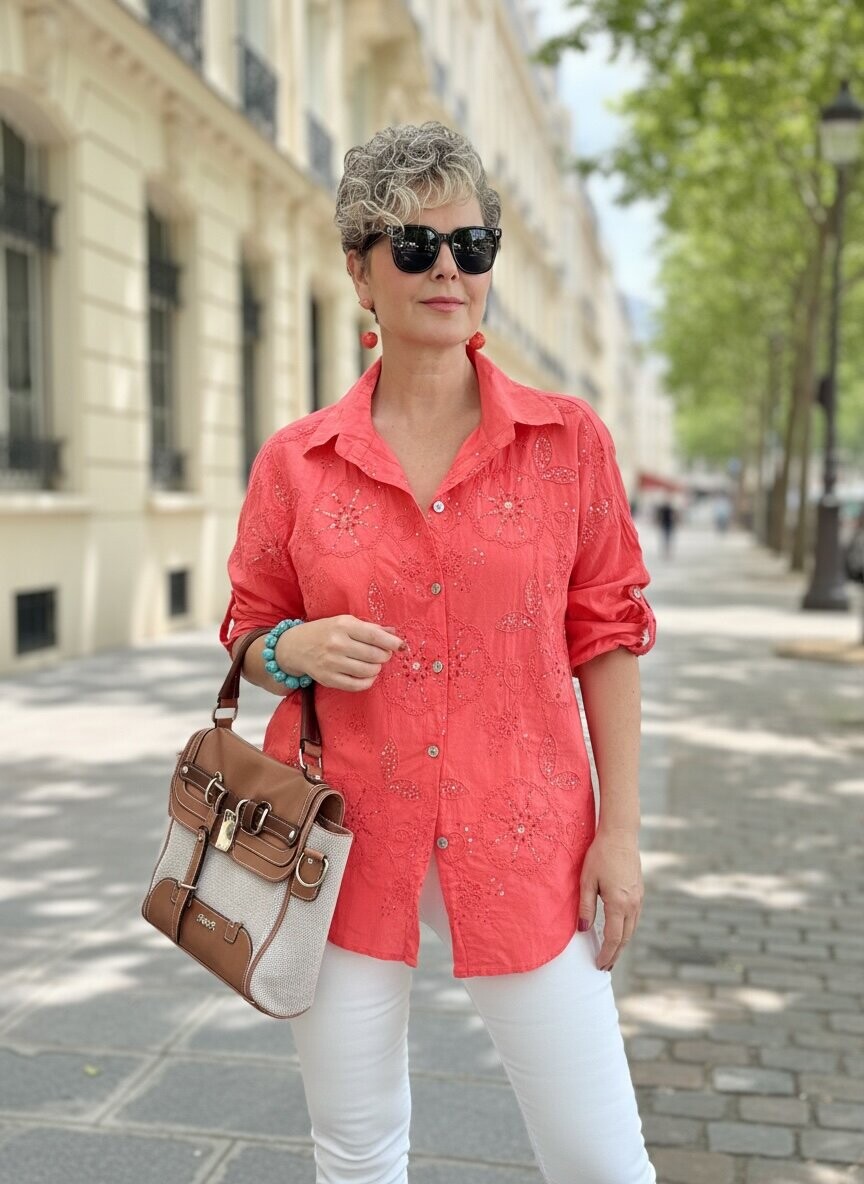 Melly İtalyan Fisto Pul Detay Gömlek Mercan