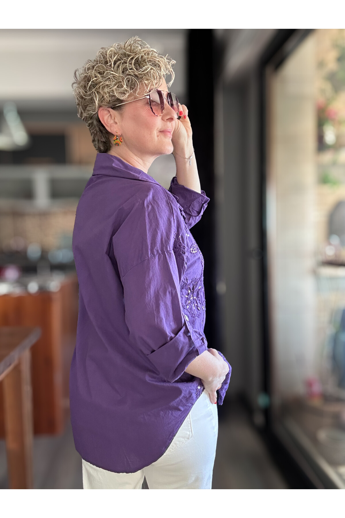 Melly İtalyan Fisto Pul Detay Gömlek Mor