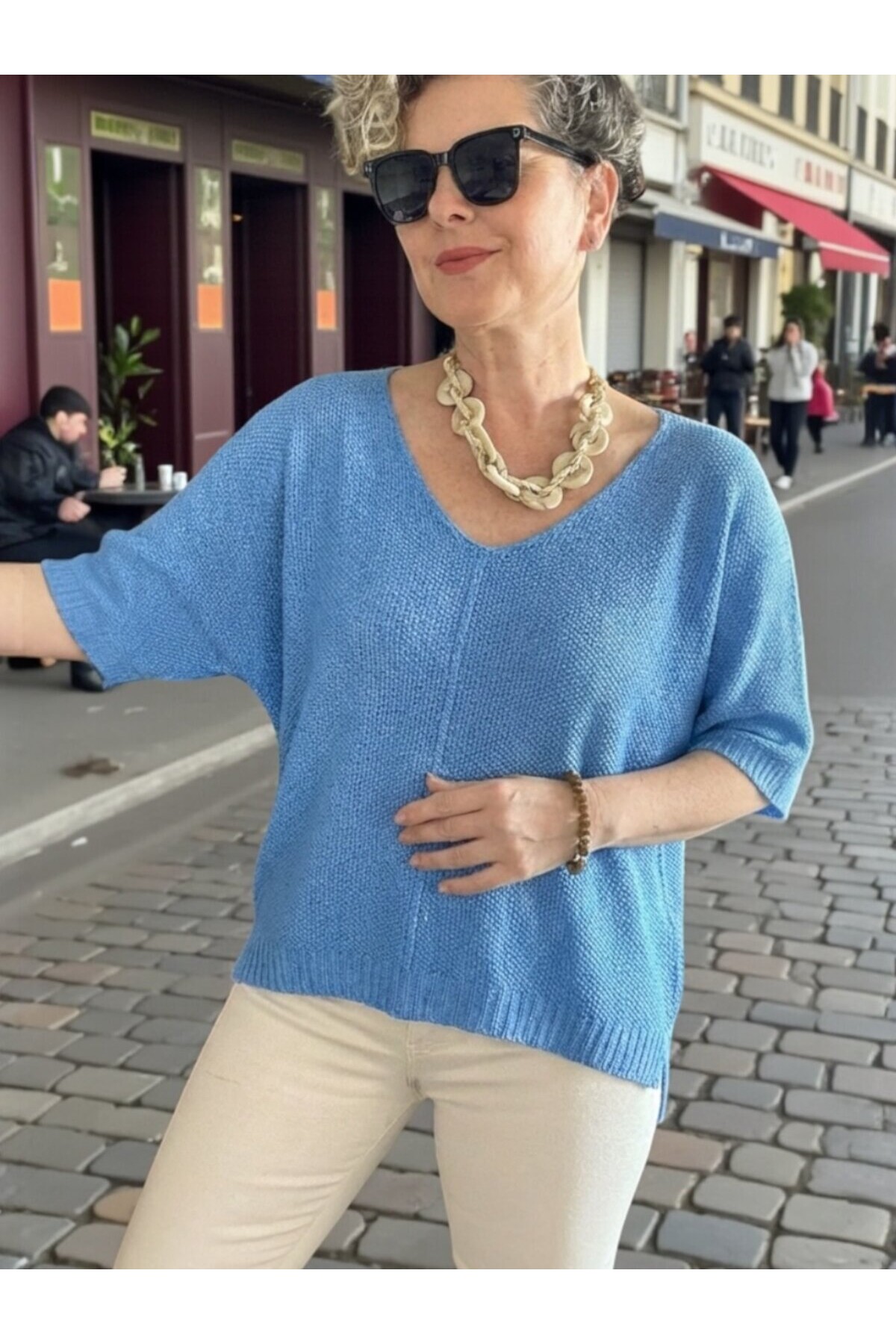 Miatta Tasarım Merserize Bluz Açık Mavi