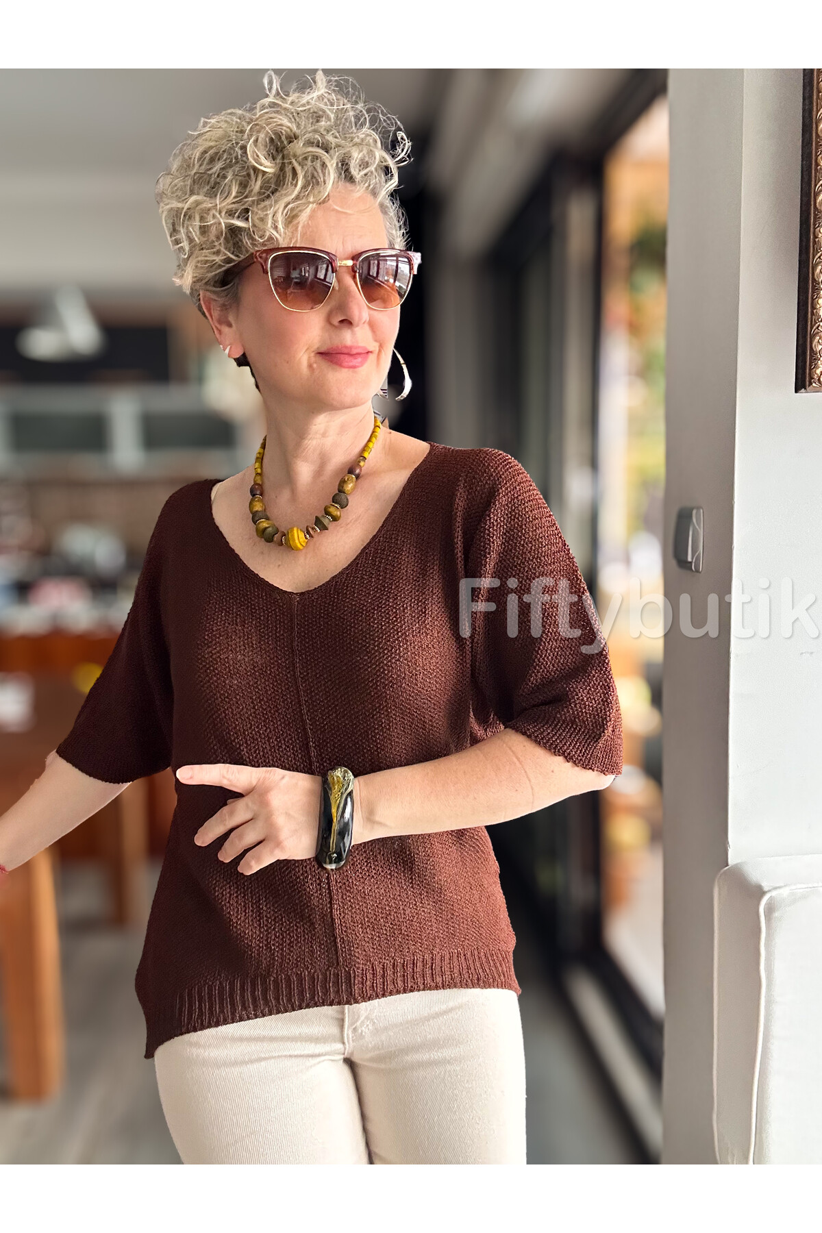 Miatta Tasarım Merserize Bluz Kahverengi