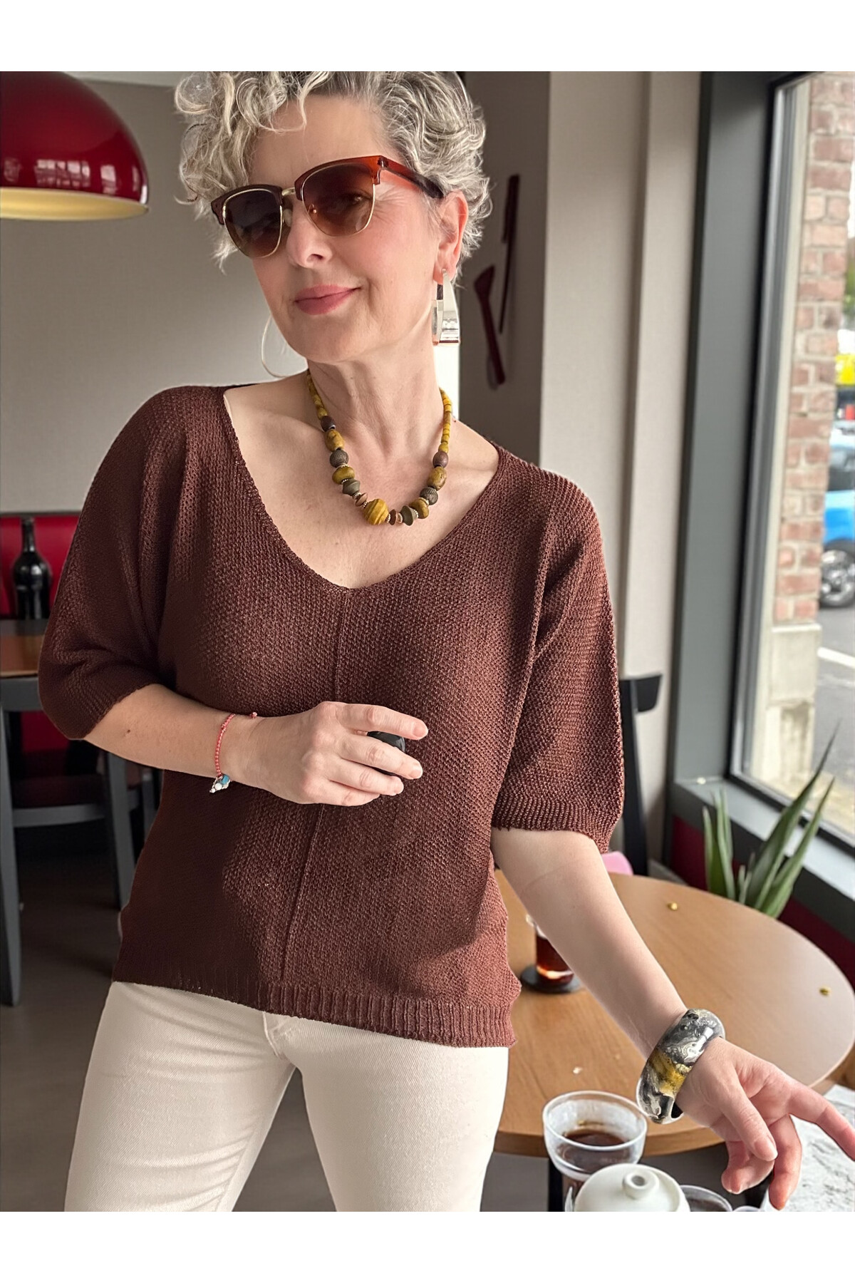 Miatta Tasarım Merserize Bluz Kahverengi