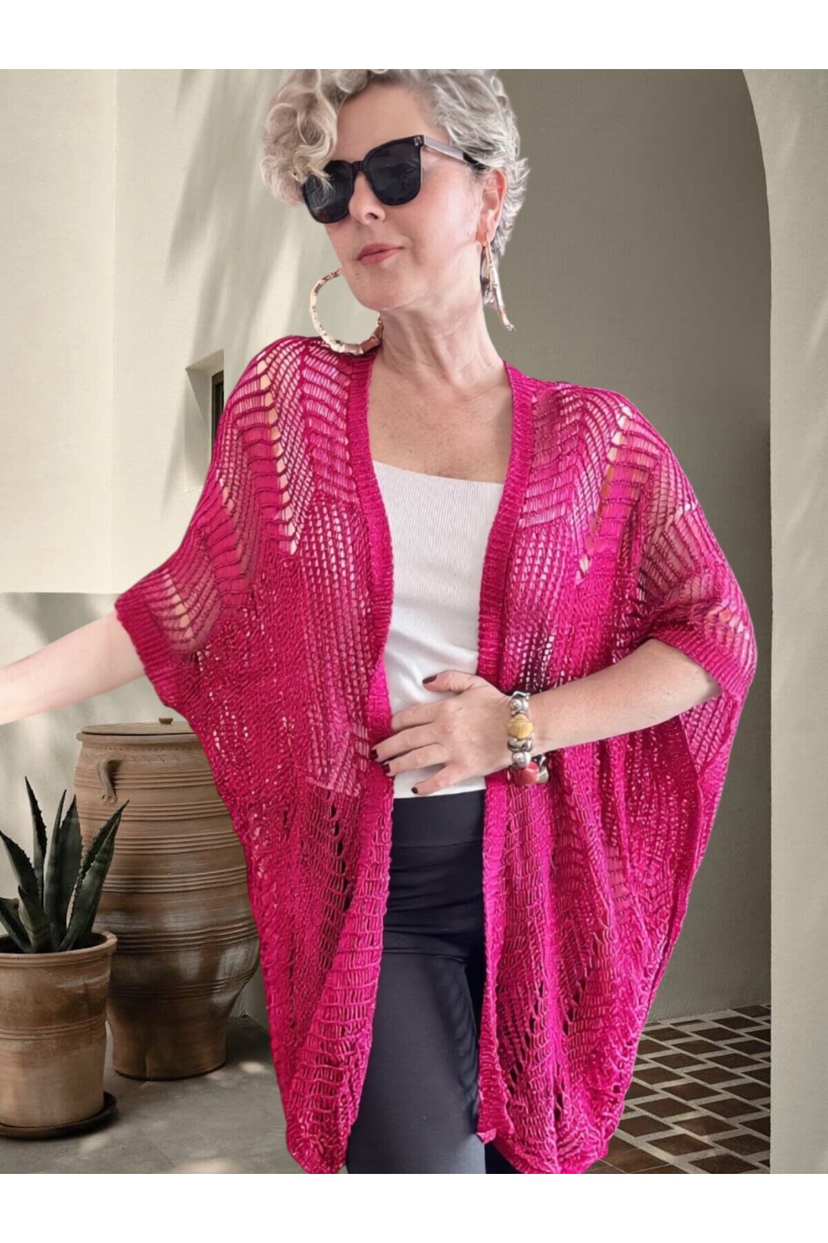 Misa Ajurlu İthal Lase Hırka Fuşya