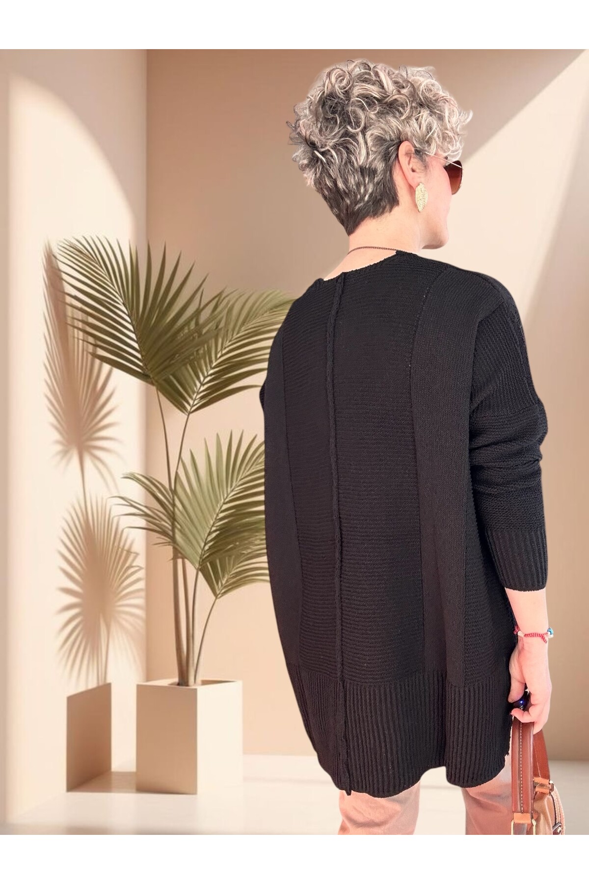 Mudy Tasarım Oversize Triko Tunik Siyah