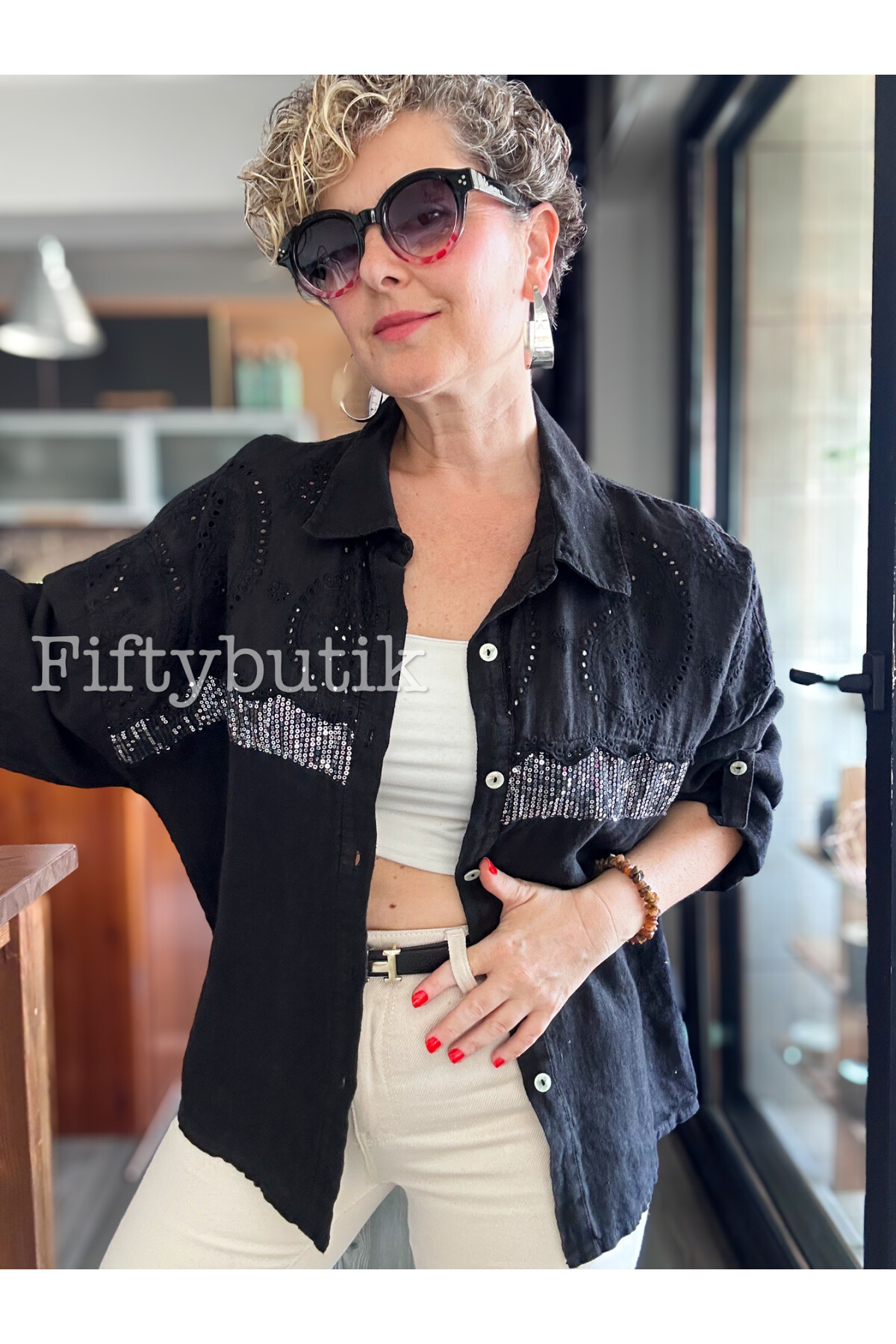 Negroni İtalyan Vip Pul Payet Detay Gömlek Ceket Siyah