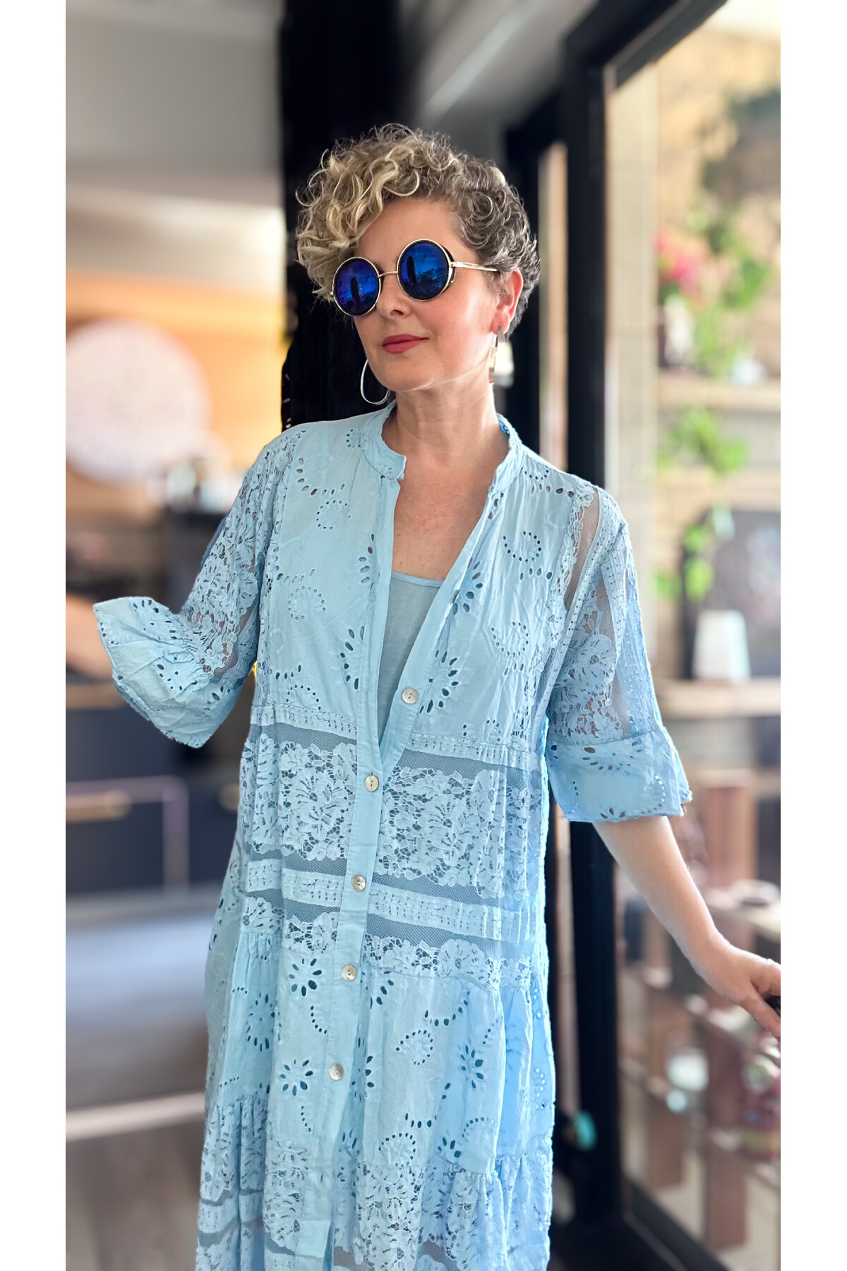 Nessi İtalyan Brode Gömlek Elbise Bebe Mavi