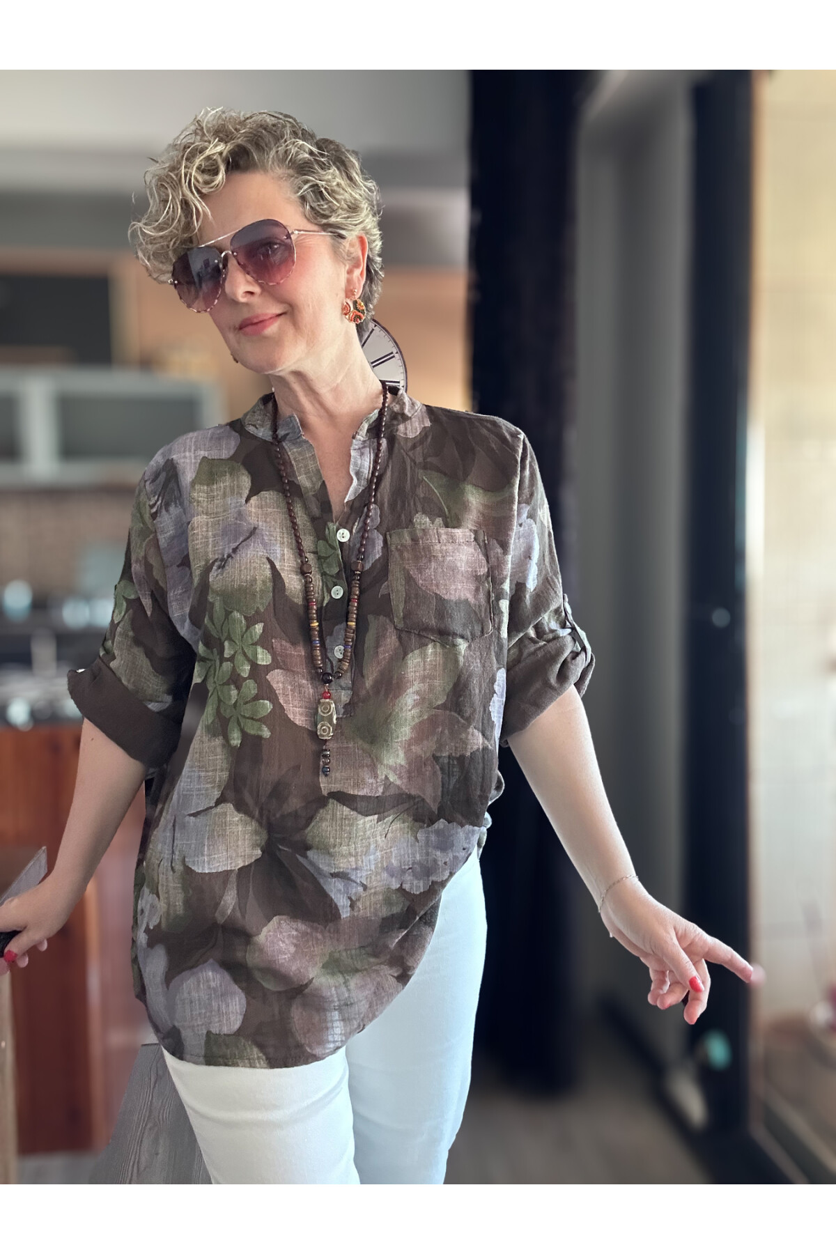 Netti Zambak Desen İtalyan Gömlek Kahve