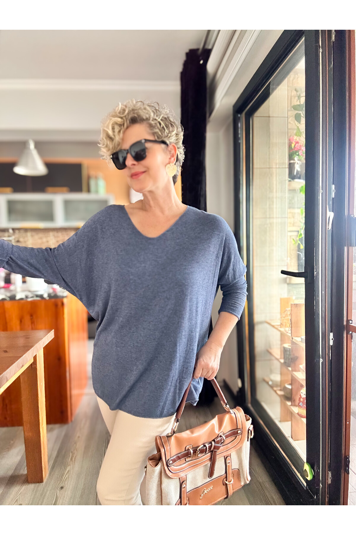 Nonna İthal V Yaka Angora Triko İndigo