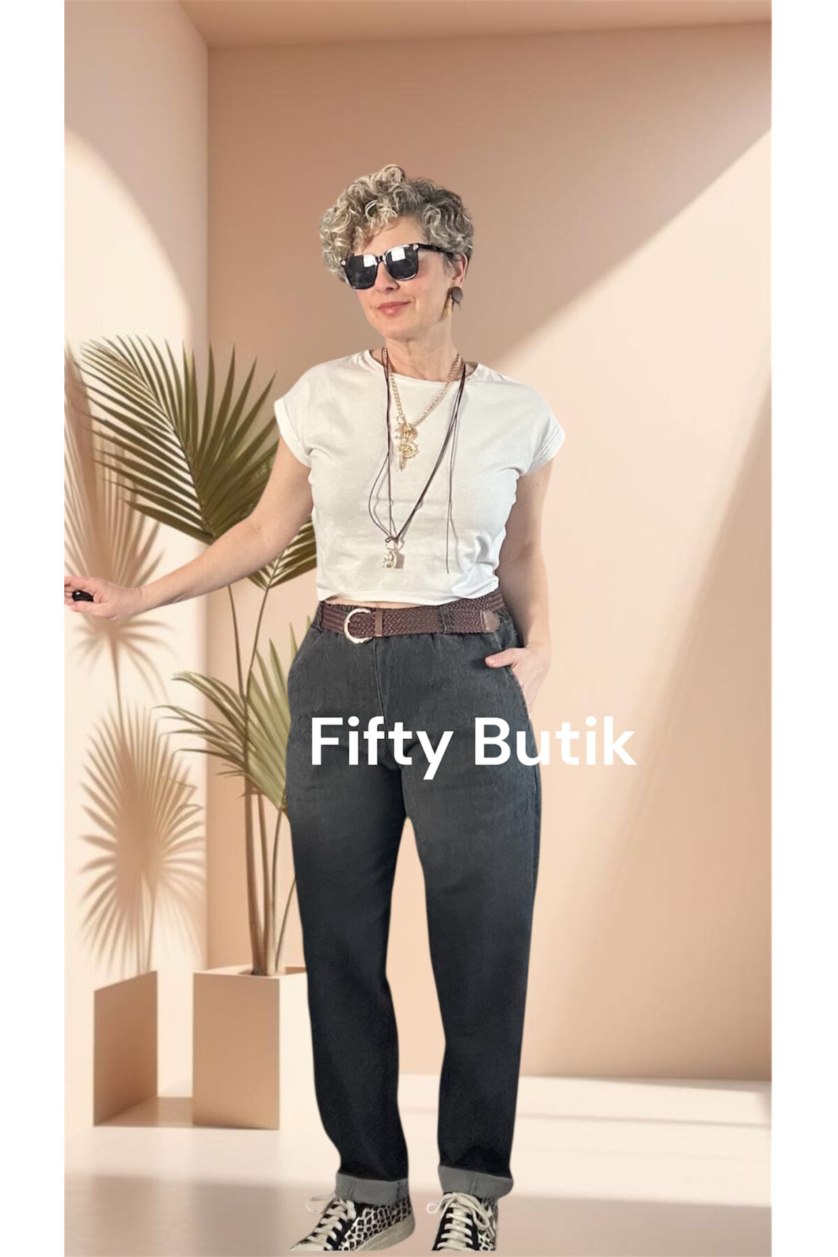 Opus İtalyan Vip Likralı Kemerli Jean Pantolon Antrasit