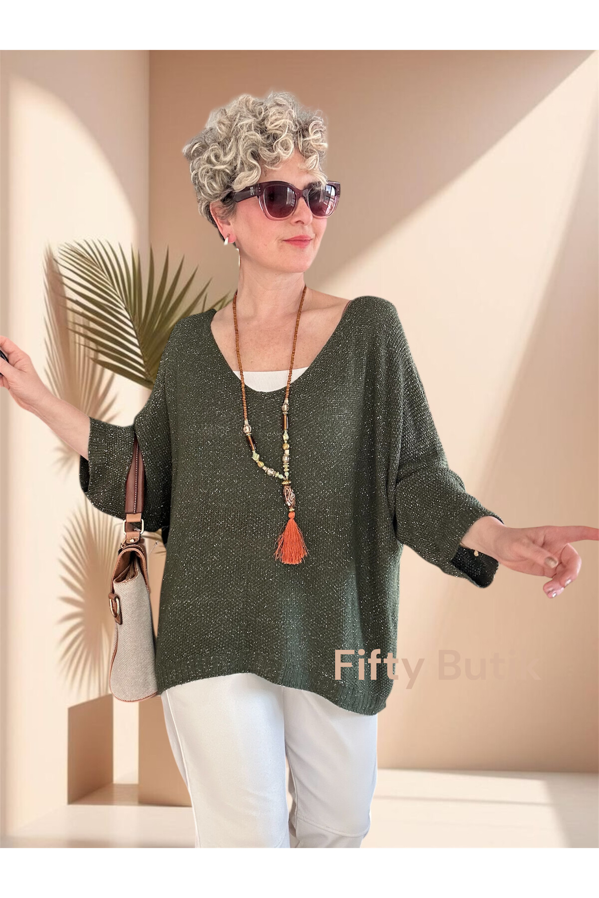 Otto İtalyan Sim Detay Triko Bluz Haki