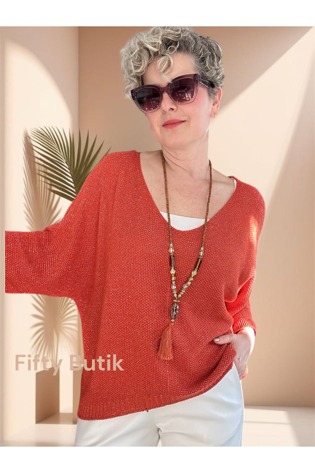 Otto İtalyan Sim Detay Triko Bluz Kiremit