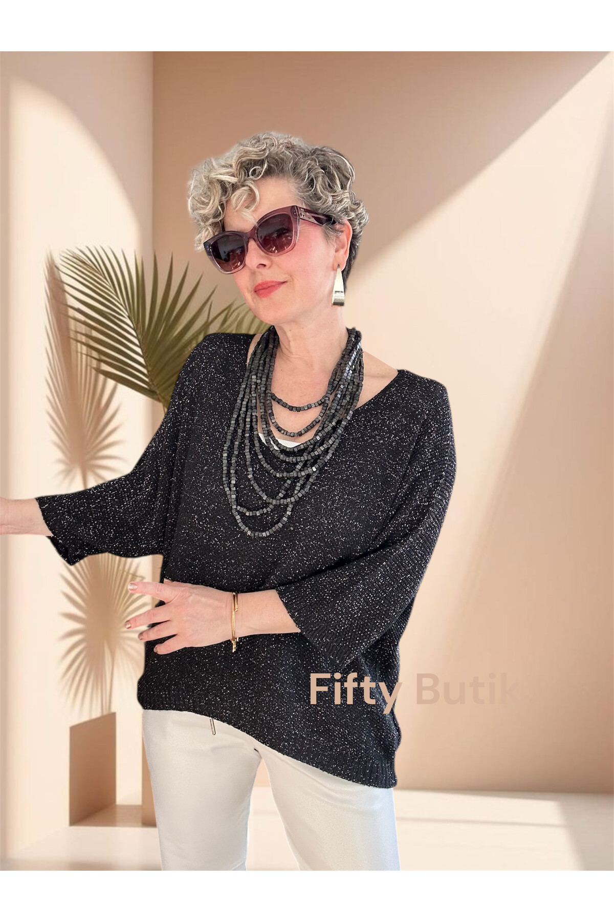 Otto İtalyan Sim Detay Triko Bluz Siyah