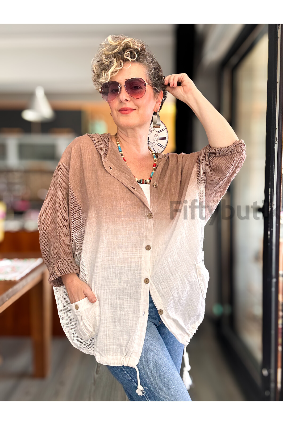 Pergi Batik File Detay Kapşonlu Ceket Vizon