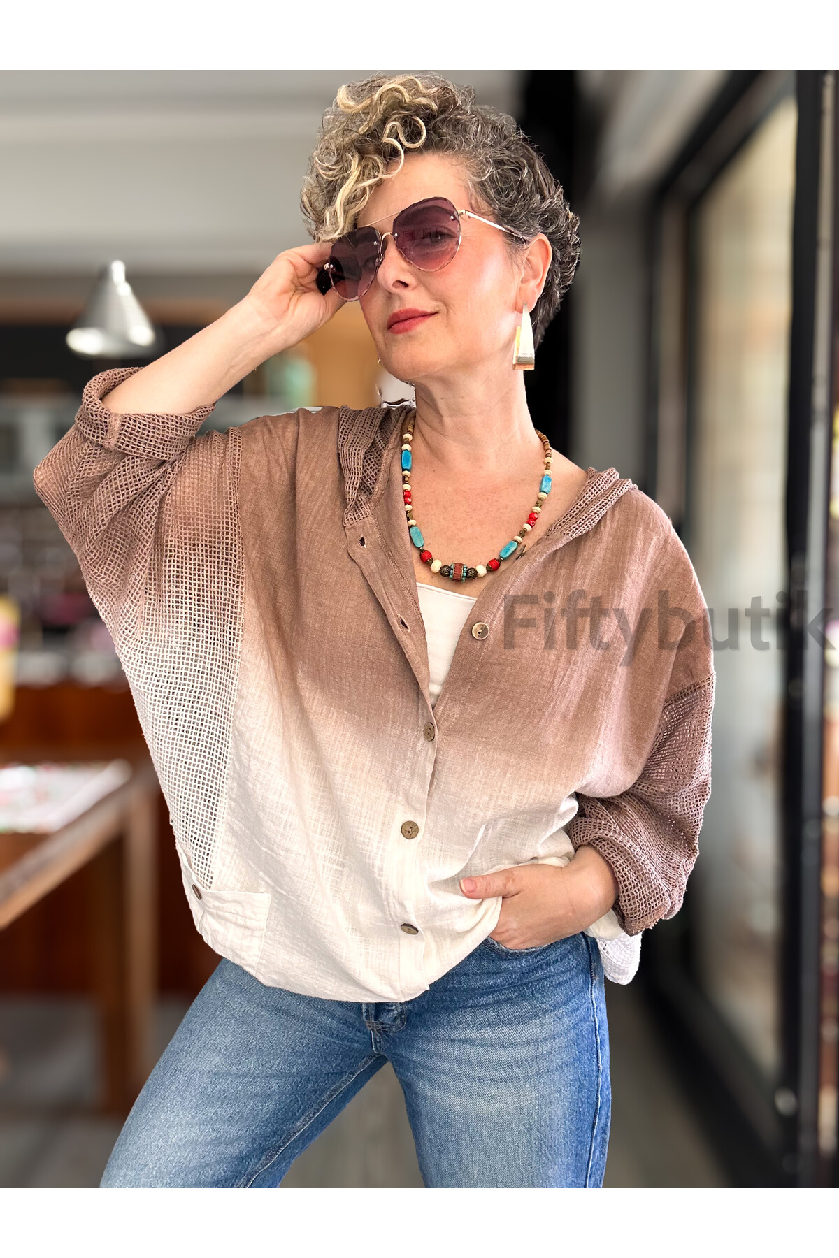 Pergi Batik File Detay Kapşonlu Ceket Vizon