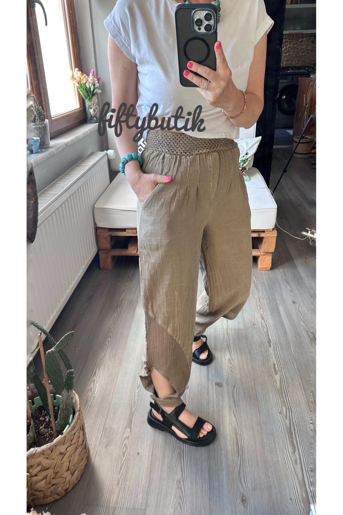 Piango Tasarım Paça File Detay Pantolon Vizon