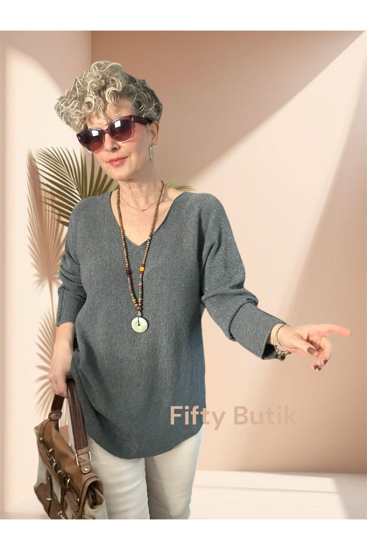 Piatti İtalyan V Yaka Yumoş Oval Triko Antrasit