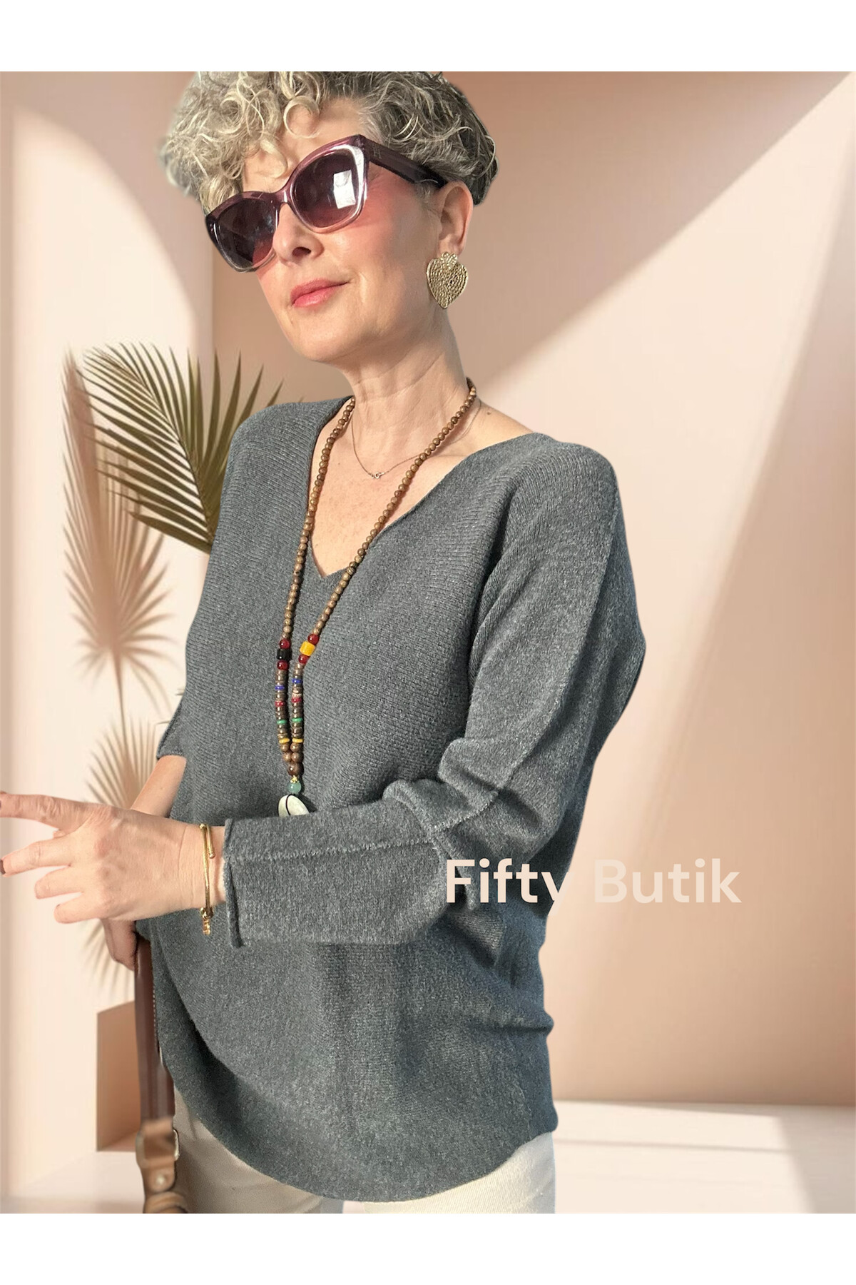 Piatti İtalyan V Yaka Yumoş Oval Triko Antrasit