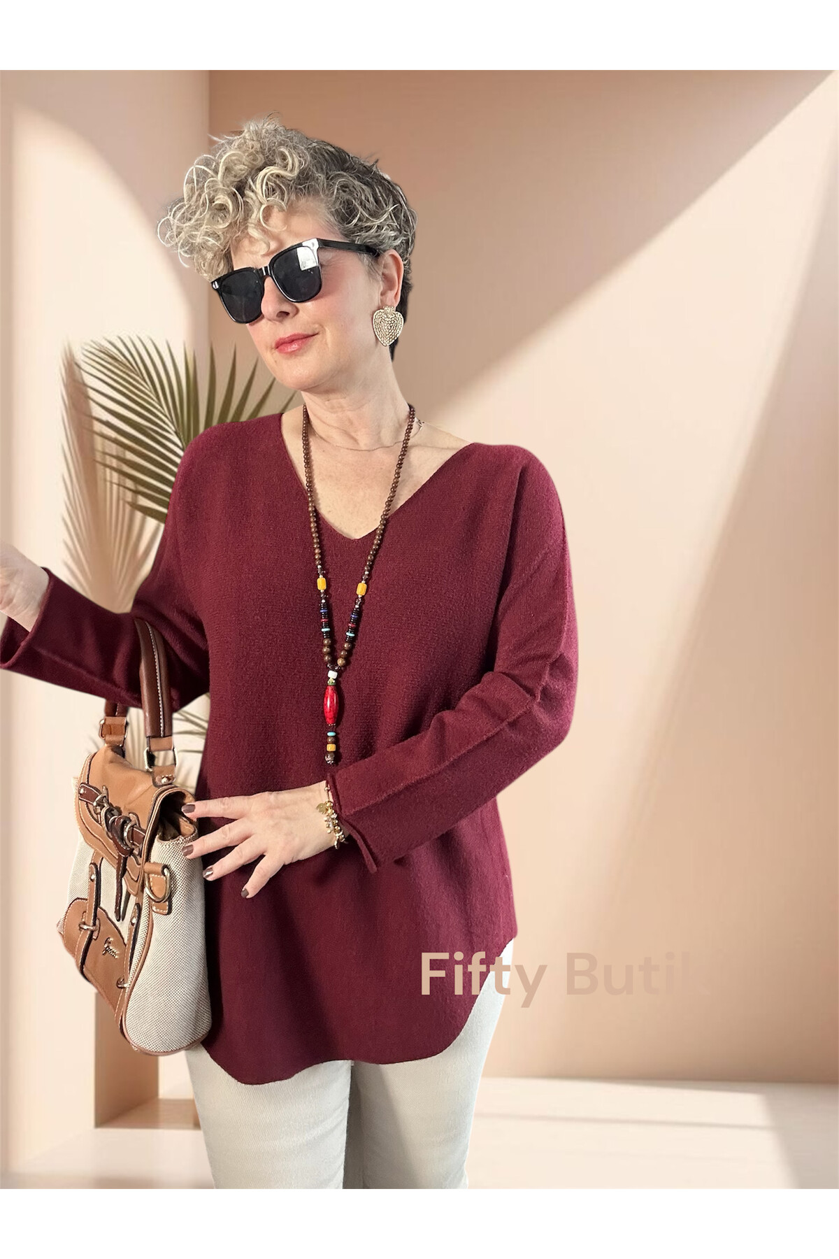 Piatti İtalyan V Yaka Yumoş Oval Triko Bordo