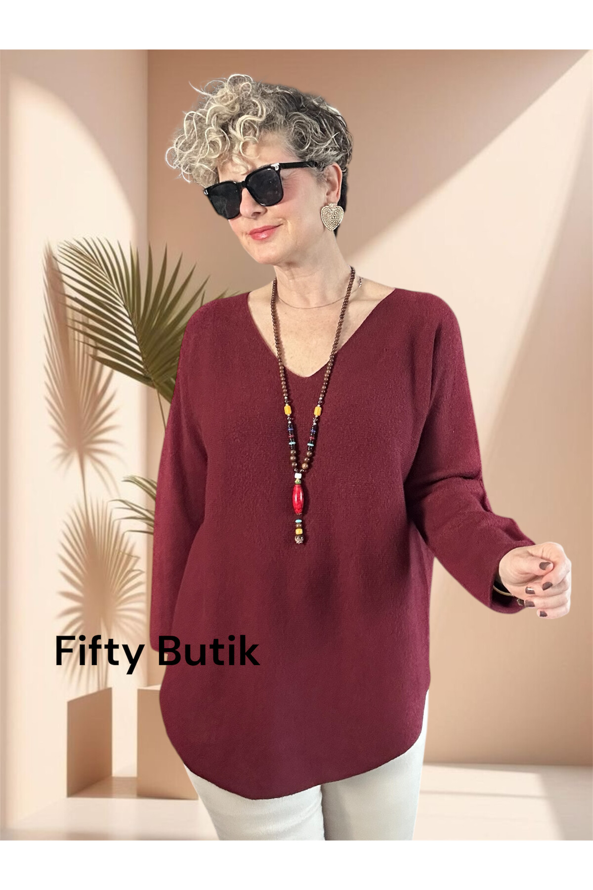 Piatti İtalyan V Yaka Yumoş Oval Triko Bordo