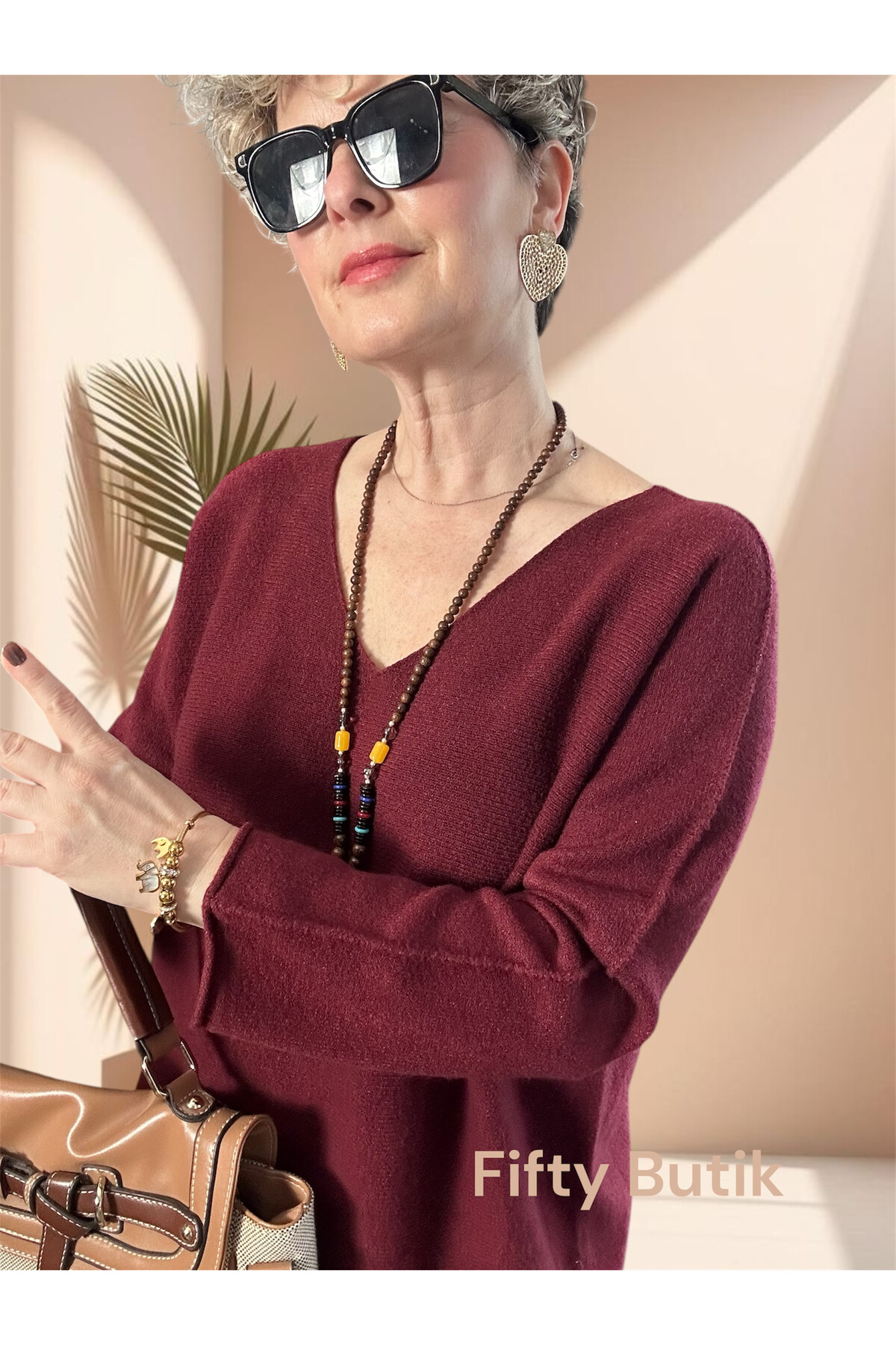 Piatti İtalyan V Yaka Yumoş Oval Triko Bordo