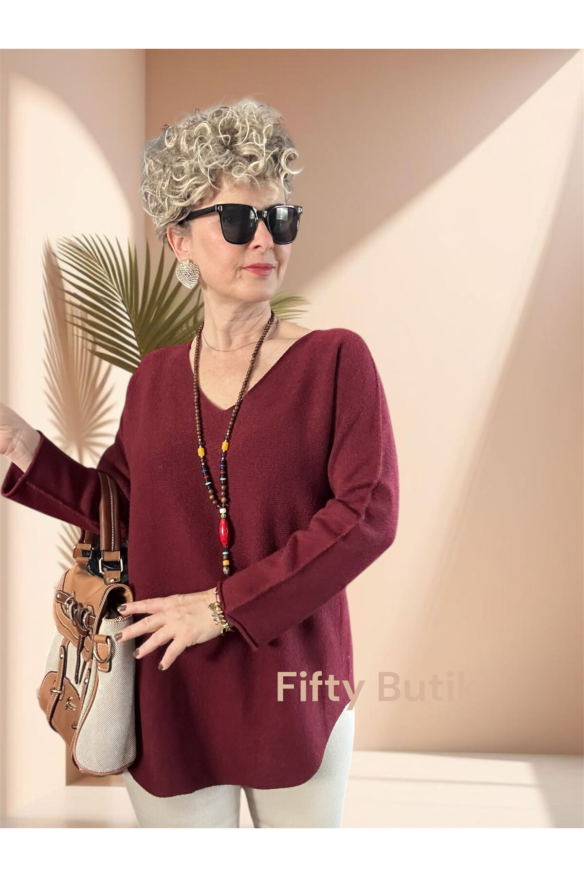 Piatti İtalyan V Yaka Yumoş Oval Triko Bordo