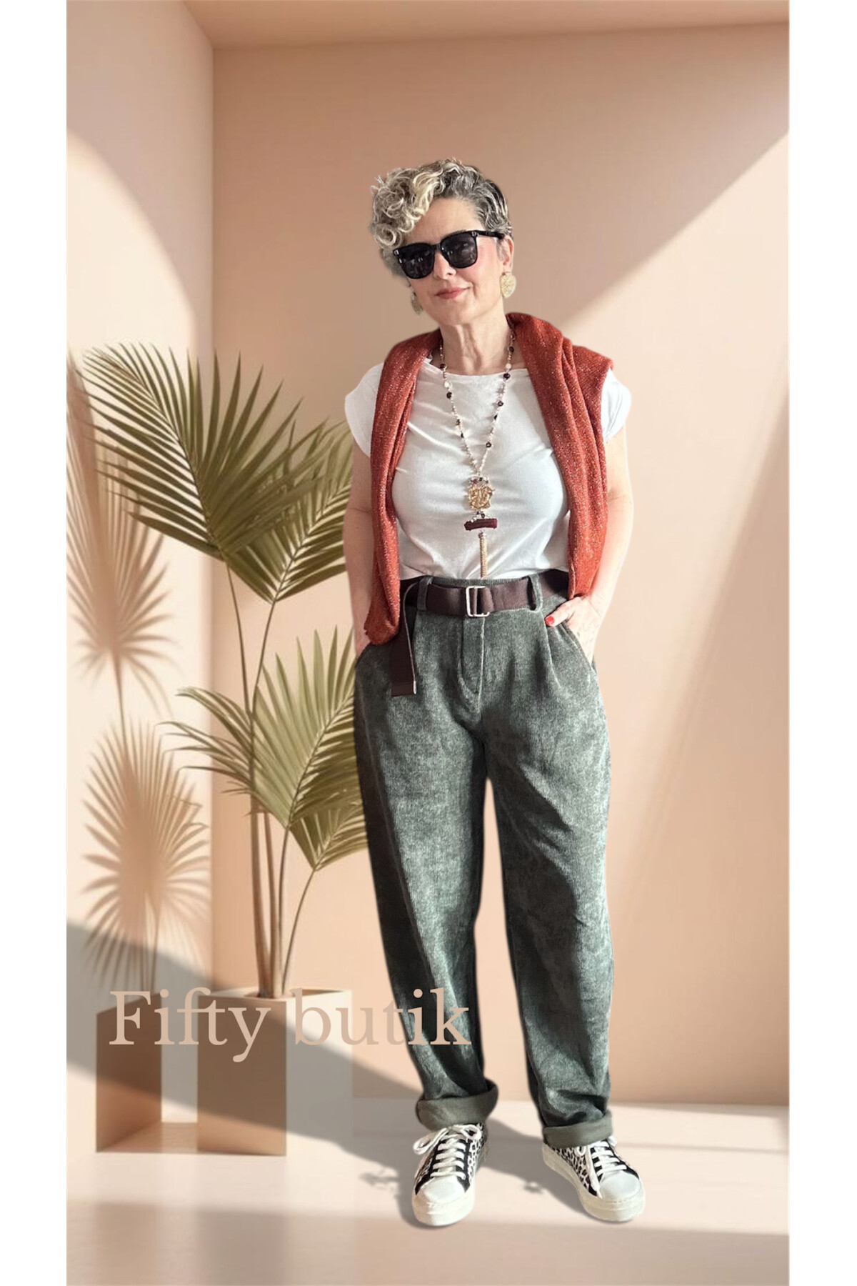 Pierro İtalyan Şönil Kemerli Havuç Pantolon Haki