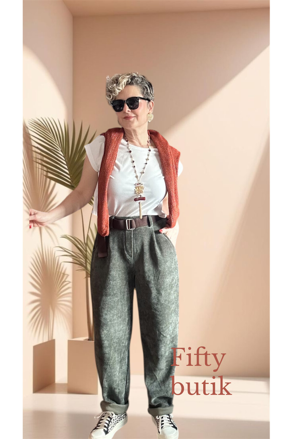 Pierro İtalyan Şönil Kemerli Havuç Pantolon Haki