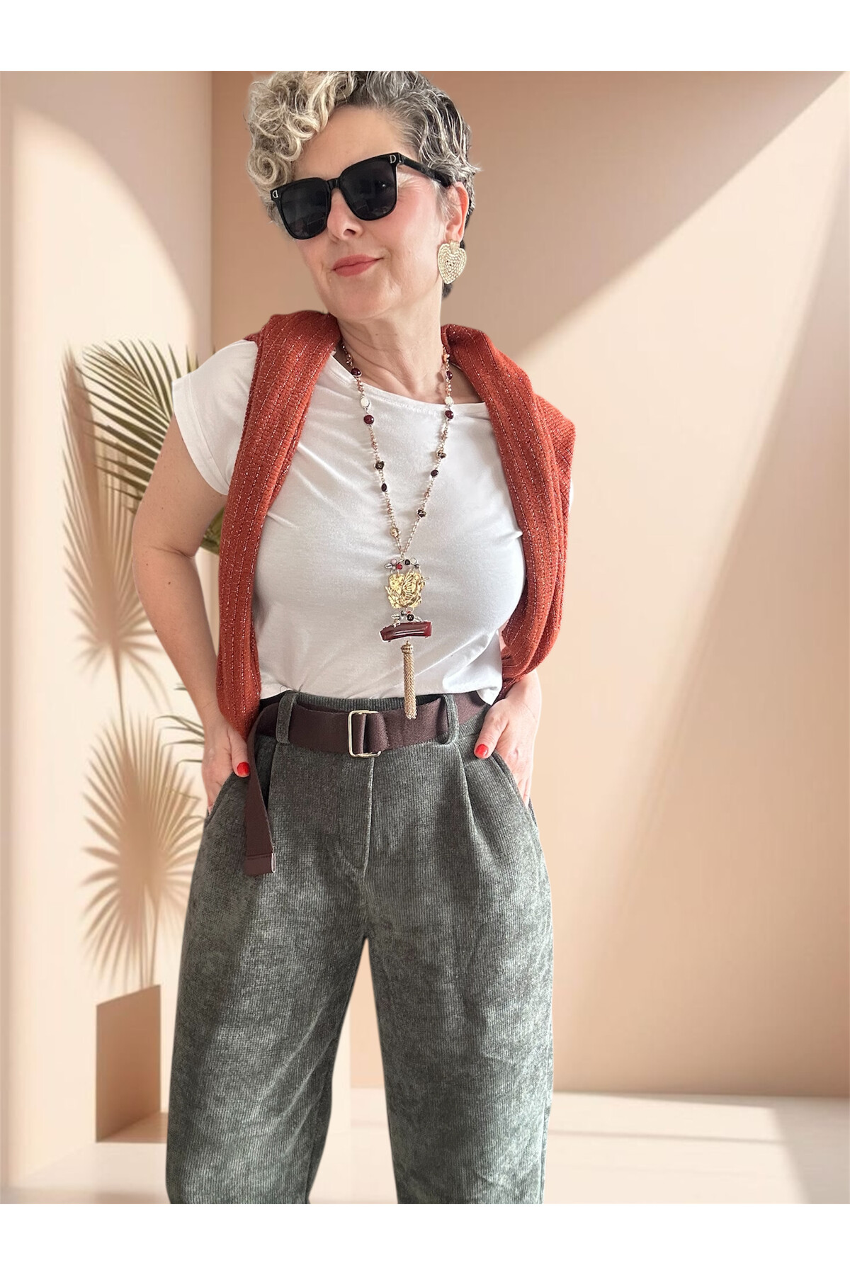 Pierro İtalyan Şönil Kemerli Havuç Pantolon Haki