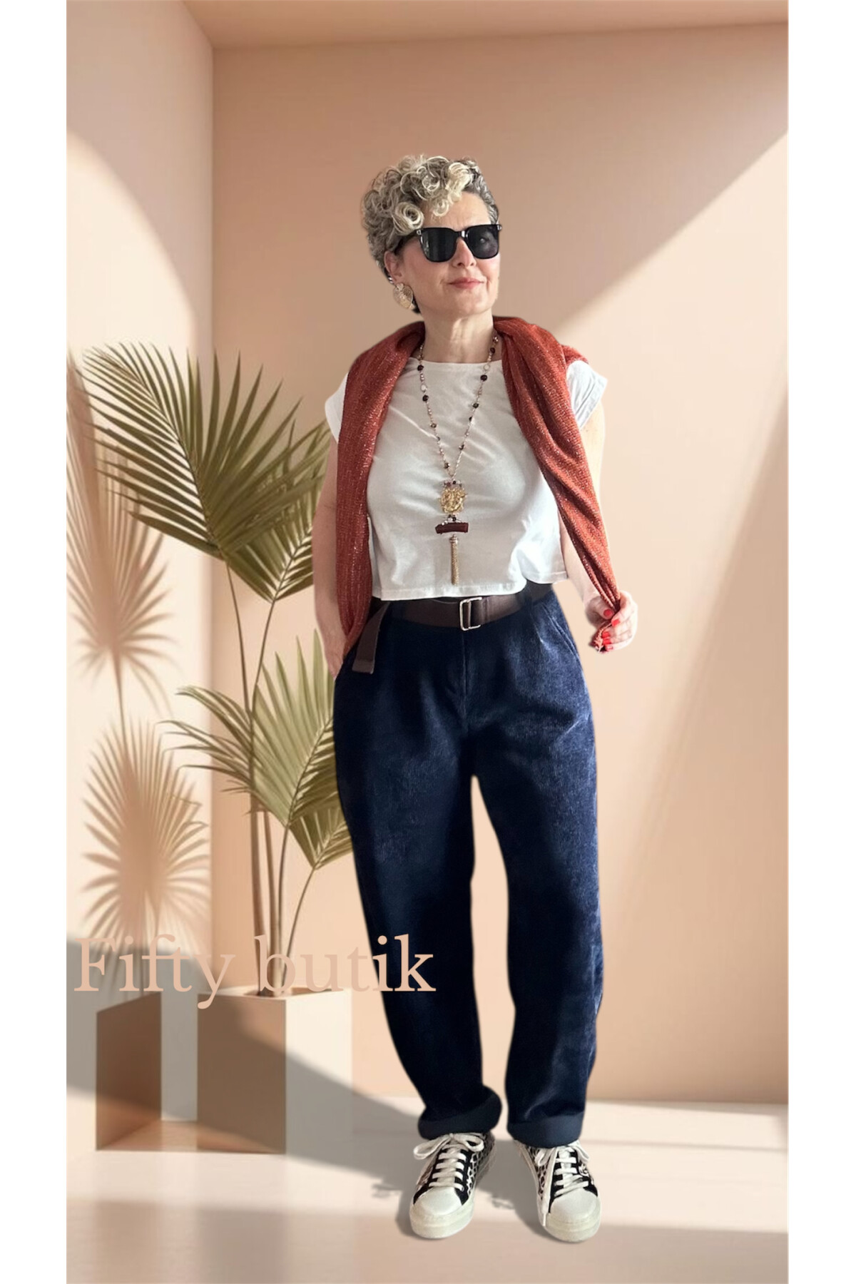 Pierro İtalyan Şönil Kemerli Havuç Pantolon Lacivert